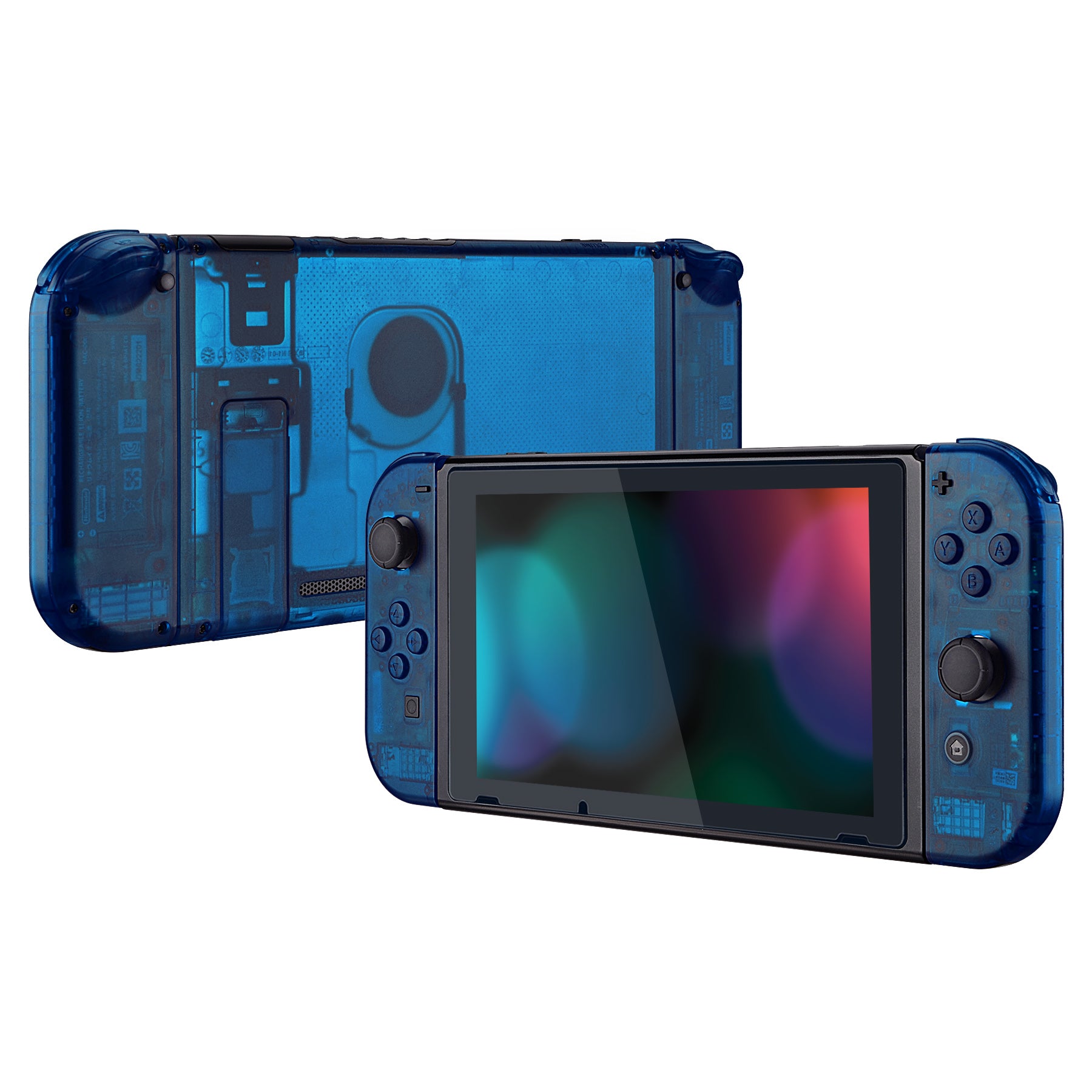 eXtremeRate Transparent Clear Blue Back Plate Replacement Shell for Nintendo Switch & Joy-Con Controllers - Full Set Buttons Included - DIY Customization for Gaming Enthusiasts - Perfect for Home Entertainment and Portable Gaming