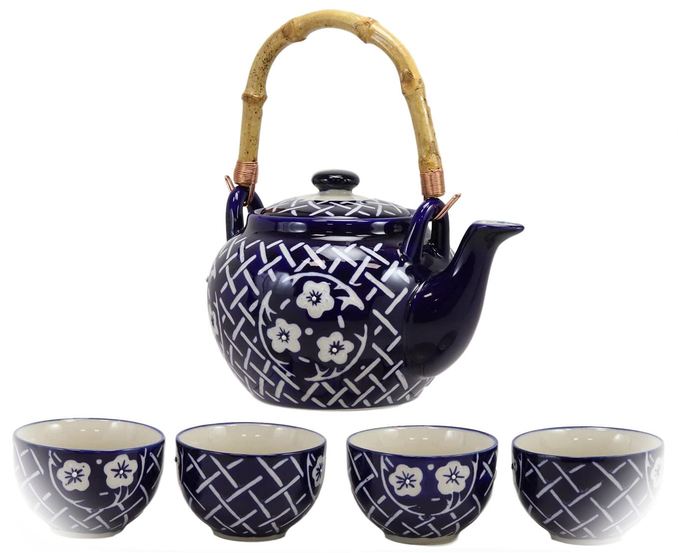Japanese Sakura Cherry Blossom 25oz Ceramic Tea Set with 4 Cups - Floral Bloom Teapot for Home Decor, Gift for Birthdays & Tea Parties (EB-5085GIF) - Perfect for Afternoon Tea, Japanese Tea Ceremonies, and Spring Decorations