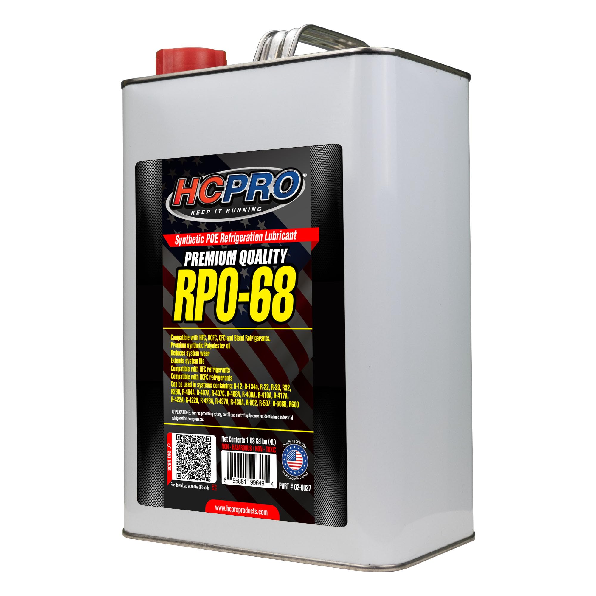 HCPRO RPO-68 Polyolester Refrigeration Lubricant Oil - 1 Gallon (4 Liters/128 Oz) for AC Units, Refrigerators & HVAC Systems - High Efficiency Cooling Solution