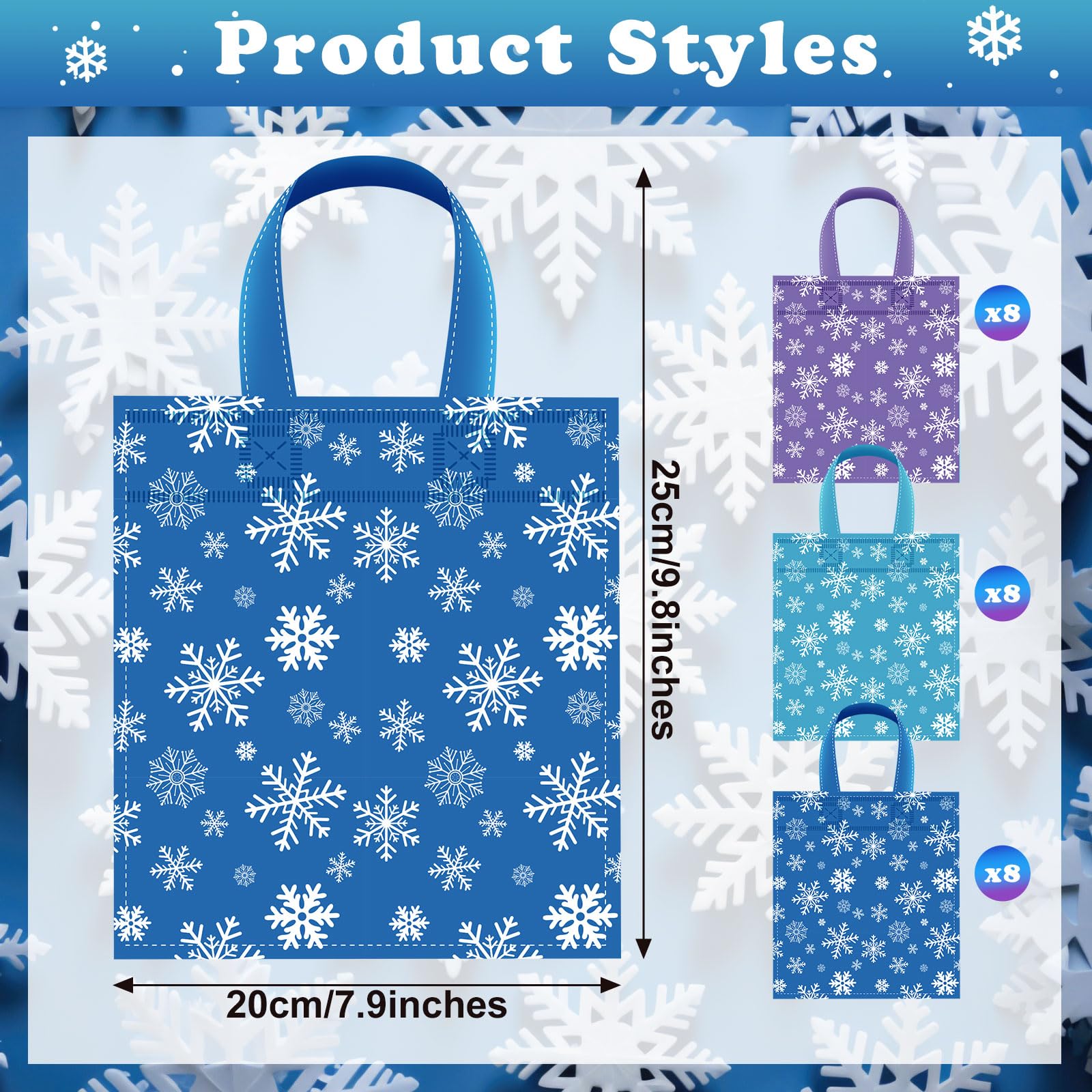 24-Piece Snowflake Gift Bags - Frozen Themed Christmas Party Favors, Winter Candy Treat Bags with Handles - Perfect for Frozen Birthday Parties, Christmas Decorations & Holiday Gift Giving