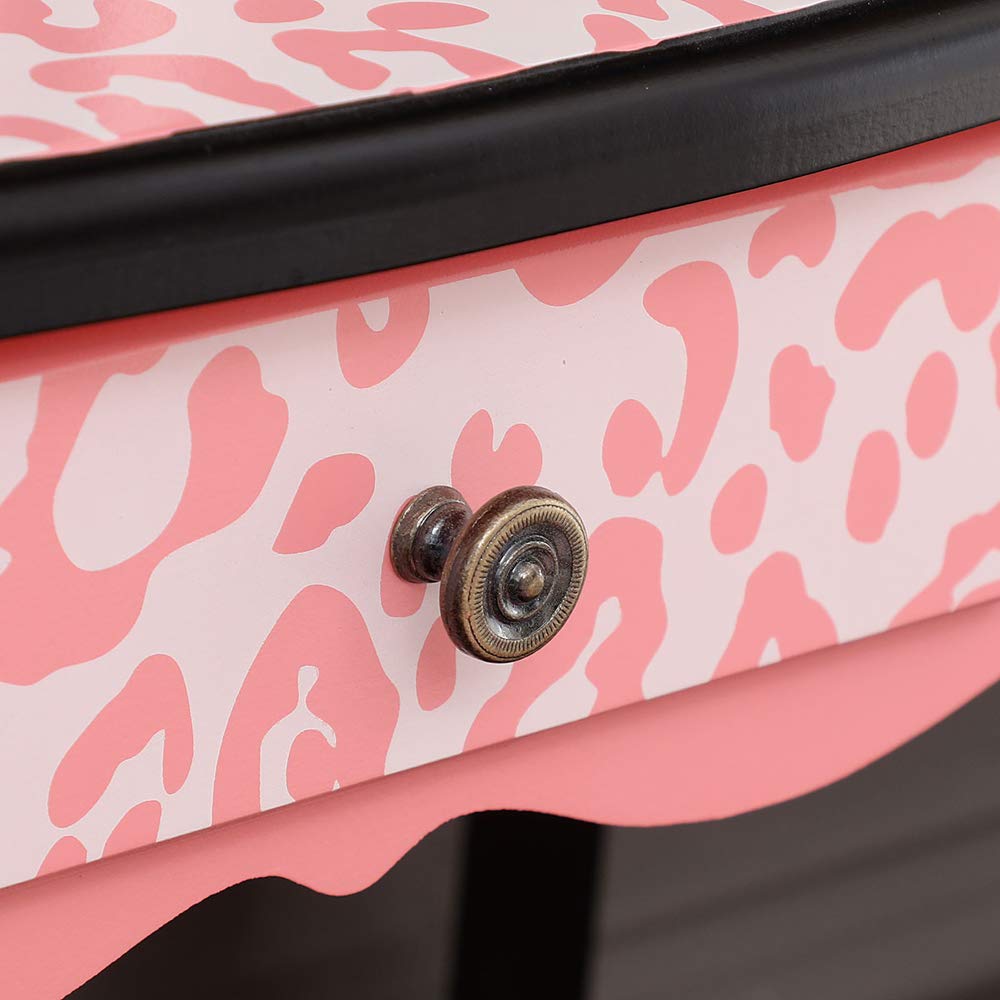 3-Fold Mirror Dresser with Single Drawer & Arc Feet - Red Leopard Print Kids Bedroom Furniture for Girls & Boys | Perfect for Nursery, Bedroom Storage & Organization