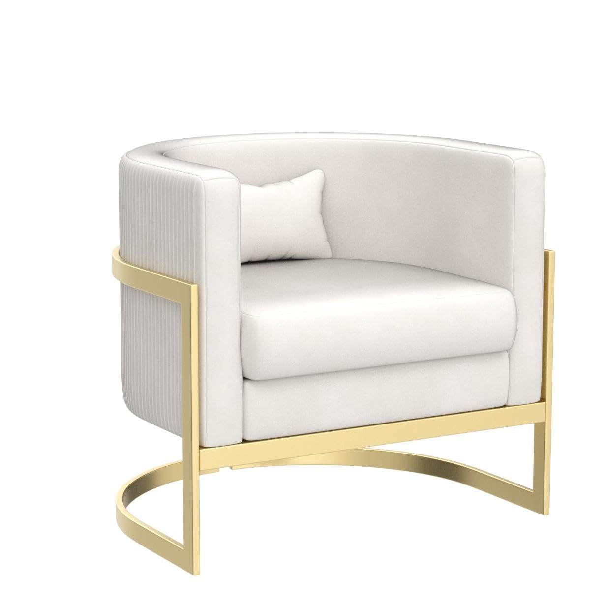 Velvet Accent Chair with Gold Legs - Modern Upholstered Barrel Armchair for Living Room, Bedroom & Office - Soft Club Side Chair in Ivory for Relaxing & Home Decor