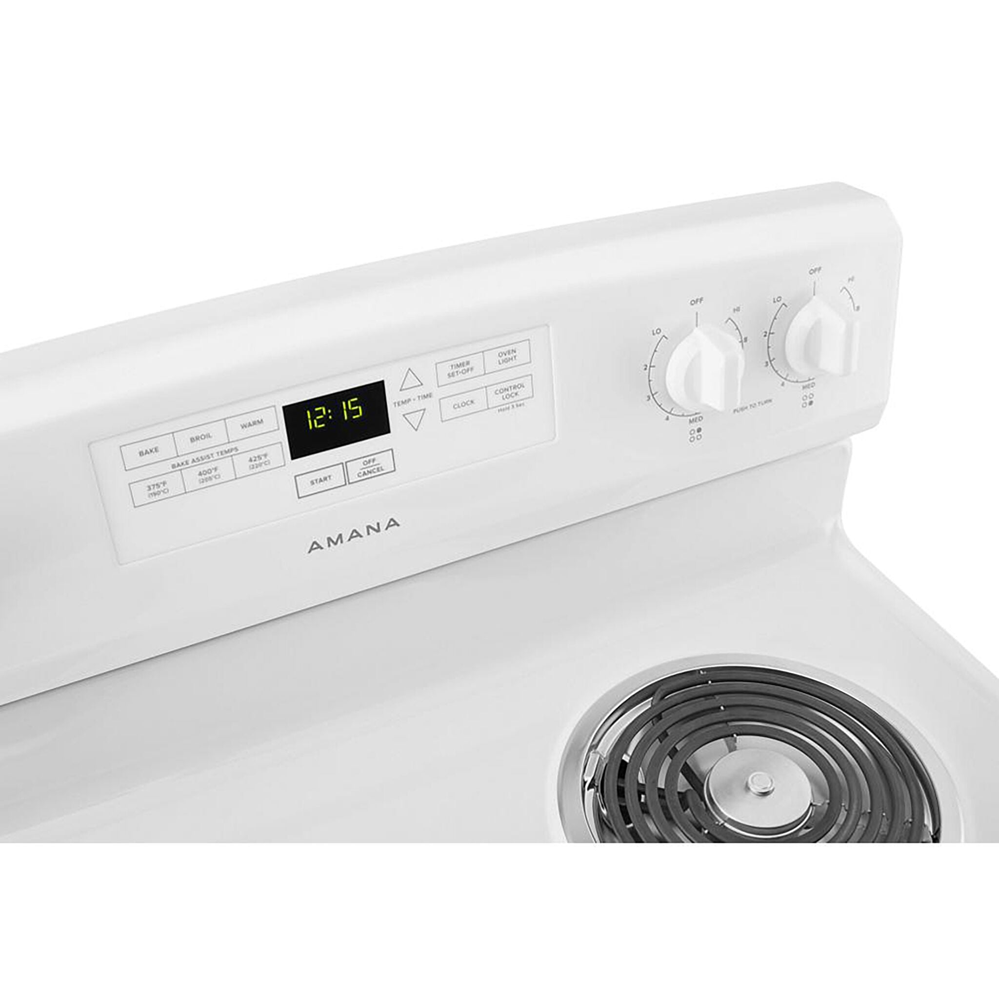 Amana White Freestanding Electric Range 30 Inch - 4.8 Cu. Ft. Oven Capacity with Self-Cleaning & Storage Drawer (Model YACR4303MFW) - Perfect for Home Kitchen & Small Restaurant Cooking