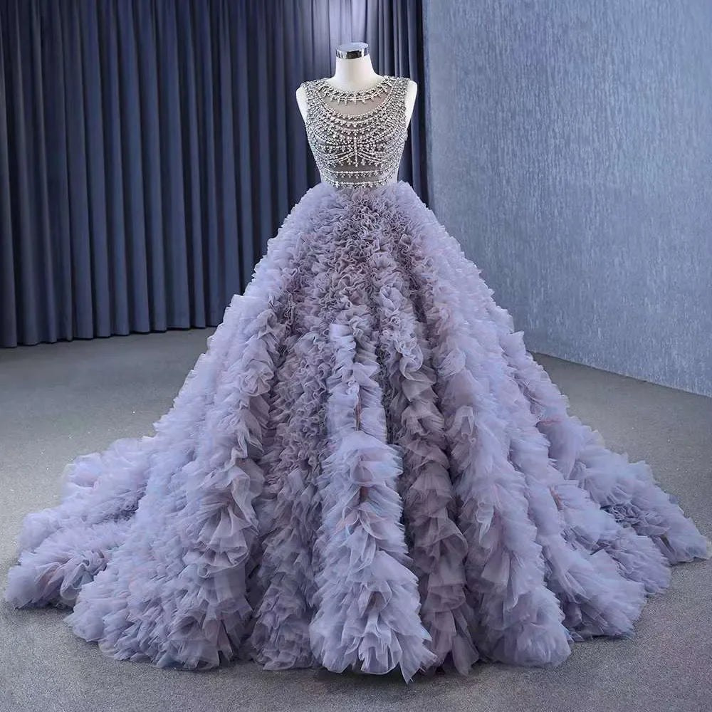 Serene Hill Muslim Purple Lace Up Beaded Luxury Ball Gown - Elegant Bridal Wedding Dress 2025 | High-End Custom Made HM222115 | Perfect for Muslim Weddings, Formal Events & Special Occasions