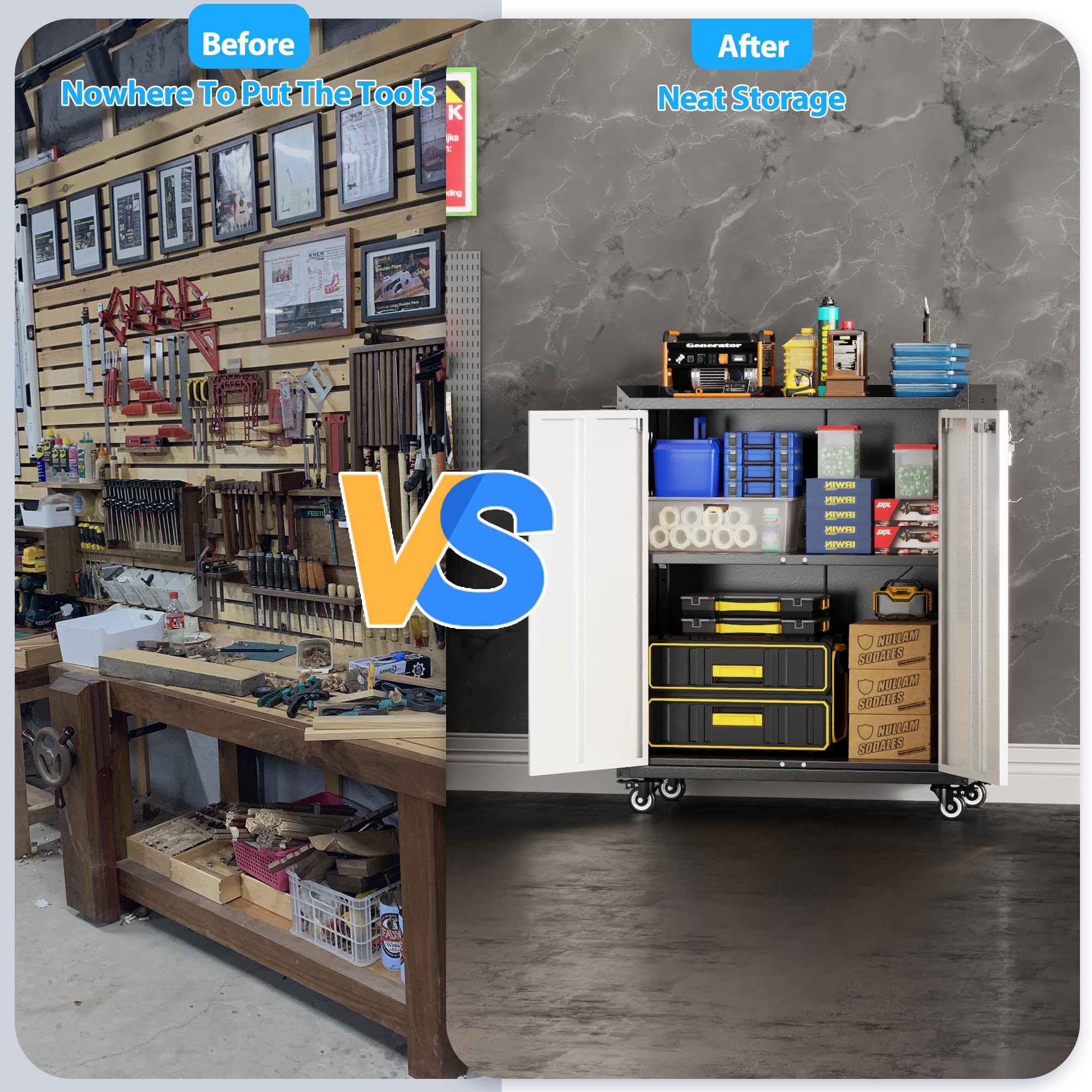 Aobabo 2-Door Rolling Garage Storage Cabinet with Wheels - 35.4