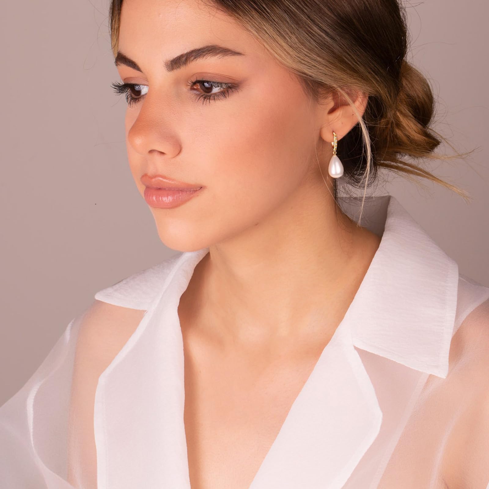 Hypoallergenic Sterling Silver Pearl Drop Earrings for Women - Elegant Teardrop Dangle Hoop Jewelry Gift Set (Silver/Gold) | Perfect for Weddings, Parties & Special Occasions