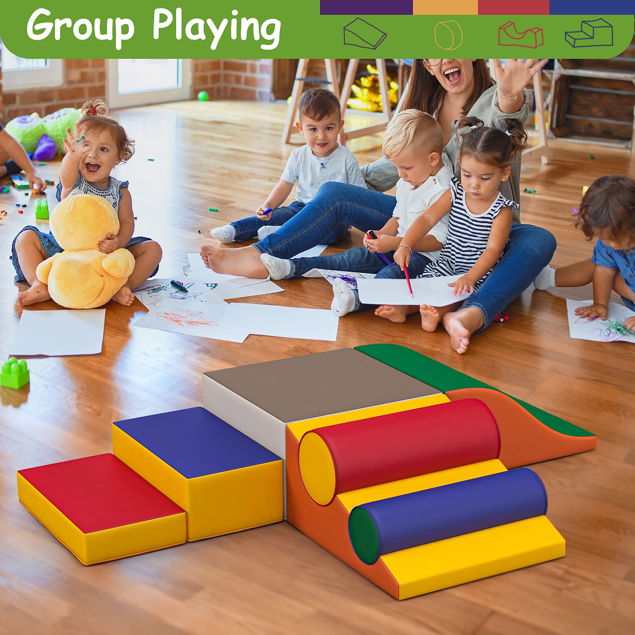 Best Soft Climbing Blocks for Toddlers 1-3 Years Old - 7-Piece Safe Play Set for Kids, Indoor Toddler Couch Climber & Gymnastic Equipment - Perfect for Crawling, Sliding & Home Preschool Activities - Great for Playrooms, Daycares & Montessori Learning Spaces