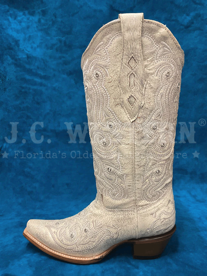 Corral Z5123 Women's Embroidered & Crystal Western Boots in Bone - Perfect for Country Dancing, Rodeos, and Western Fashion