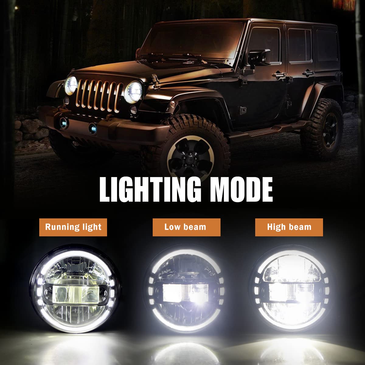 AUDEXEN 7 Inch Black LED Headlights with DRL High Low Beam + 4 Inch Black Smiley LED Fog Lights for Jeep Wrangler JK JKU TJ LJ (1997-2018) - Off-Road Adventure & Night Driving Upgrade