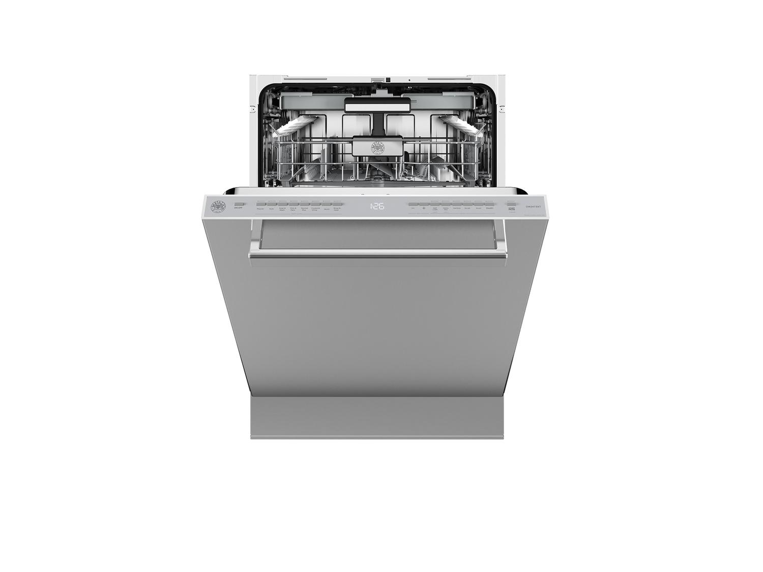 Bertazzoni DW24T3IXT 24 Inch Built-In Dishwasher with Stainless Steel Panel & Bar Handle - 16 Place Settings, 39 dB Ultra Quiet, 8 Wash Cycles - Perfect for Large Families & Open-Concept Kitchens
