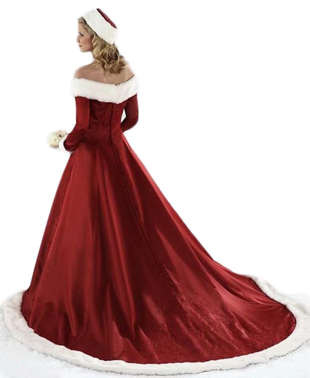 Elegant Red Long Sleeve Ball Gown Wedding Dress for Women - Plus Size Winter Bridal Gown for Christmas, Quinceanera & Holiday Celebrations | Perfect for Winter Weddings, Formal Events & Special Occasions
