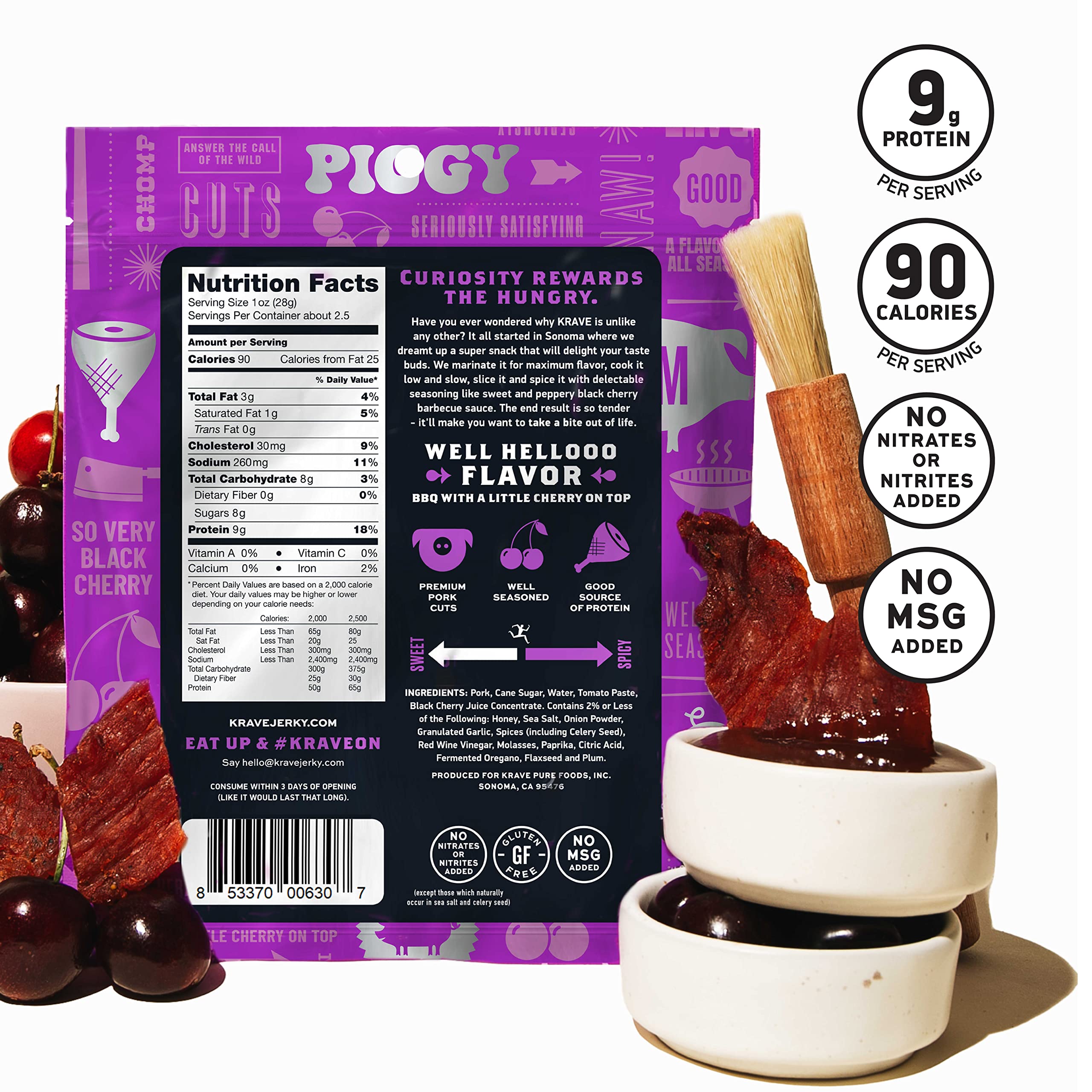 KRAVE Natural Pork Jerky - Black Cherry BBQ Protein Snack for Hiking & Travel (2.7oz)