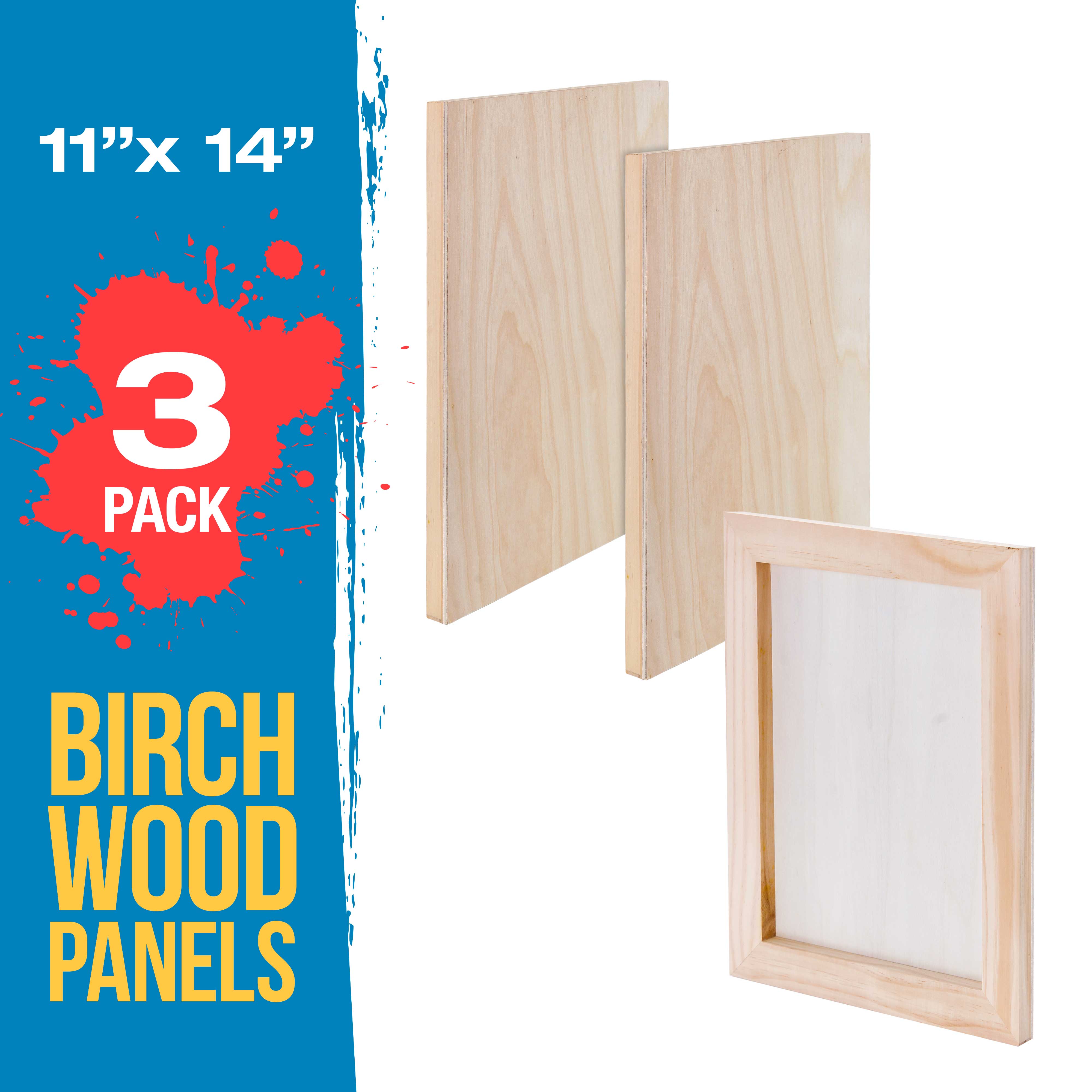 11x14 Inch Unfinished Cradled Wood Panels for Painting - 3 Pack Studio Birch Wooden Canvas Boards (3/4