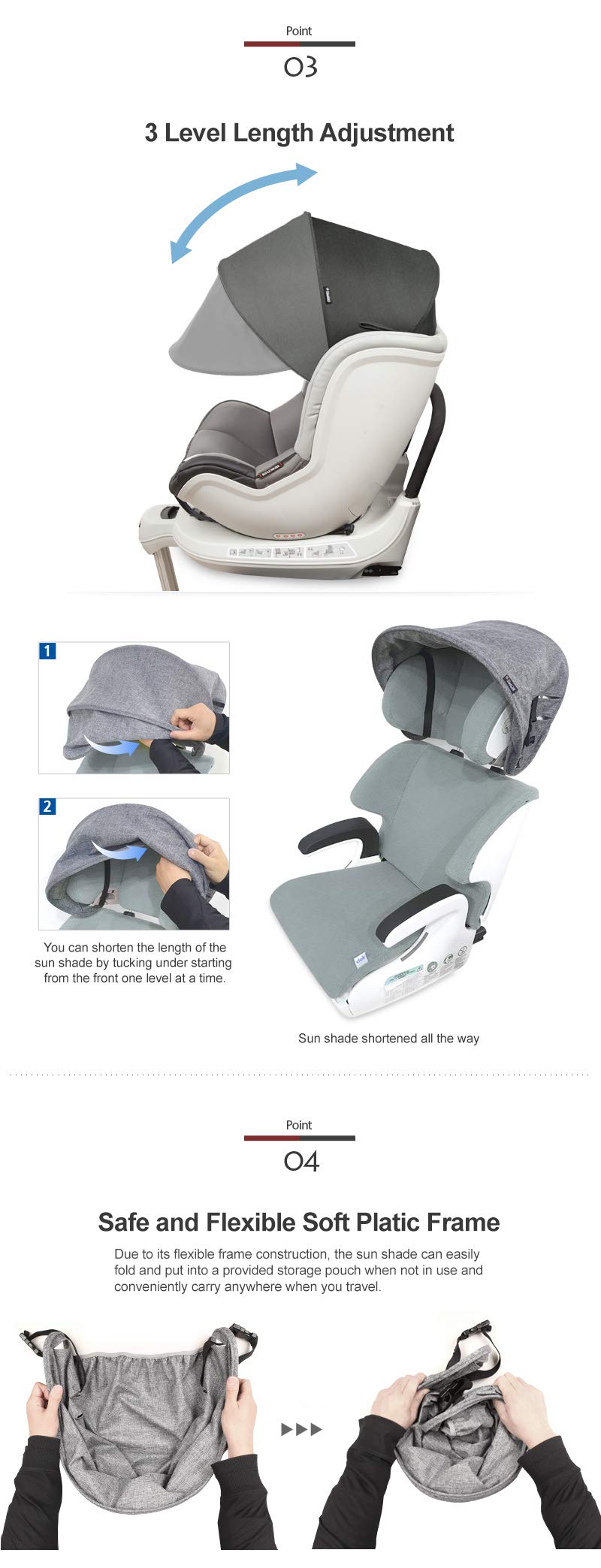 Manito Car Sun Shade Extender - Black Grey Auxiliary Canopy for Baby Car Seat | UV Protection & Sunblock for Infants | Perfect for Road Trips & Outdoor Travel