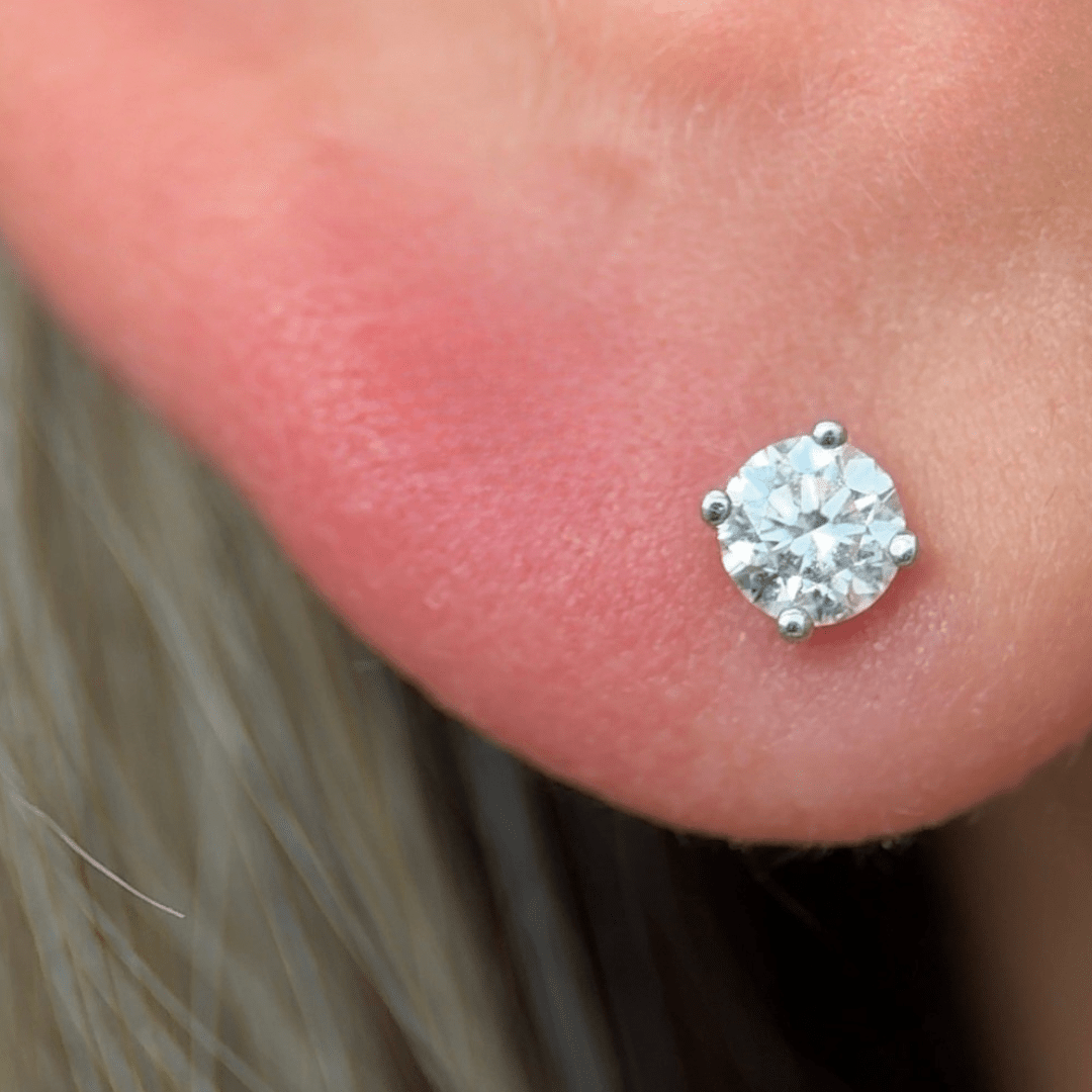 14K Rose Gold Diamond Flat Back Threaded Stud Earrings for Women - Perfect for Everyday Wear, Parties & Special Occasions