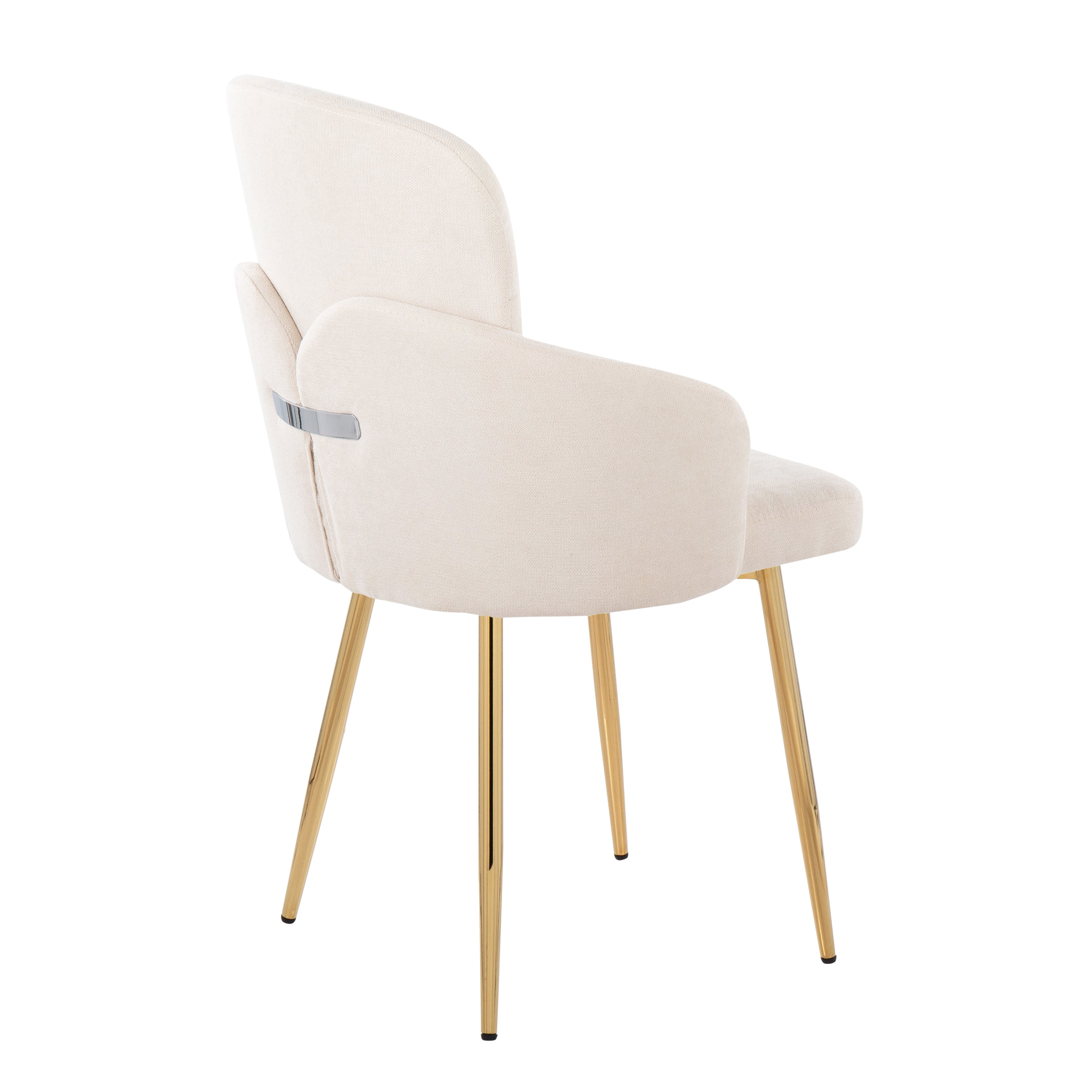 LumiSource Dahlia Modern Dining Chairs - Set of 2 Gold Metal Frame Cream Fabric Upholstery with Chrome Accents | Elegant Kitchen Dining Room Furniture for Home & Restaurant Decor