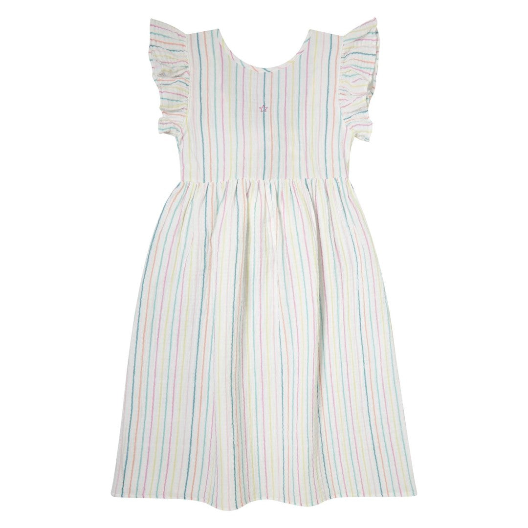 Vintage Multicolor Striped Midi Dress - Off White Retro Floral Summer Dress for Women | Perfect for Beach Vacation, Date Night & Boho Fashion Outfits