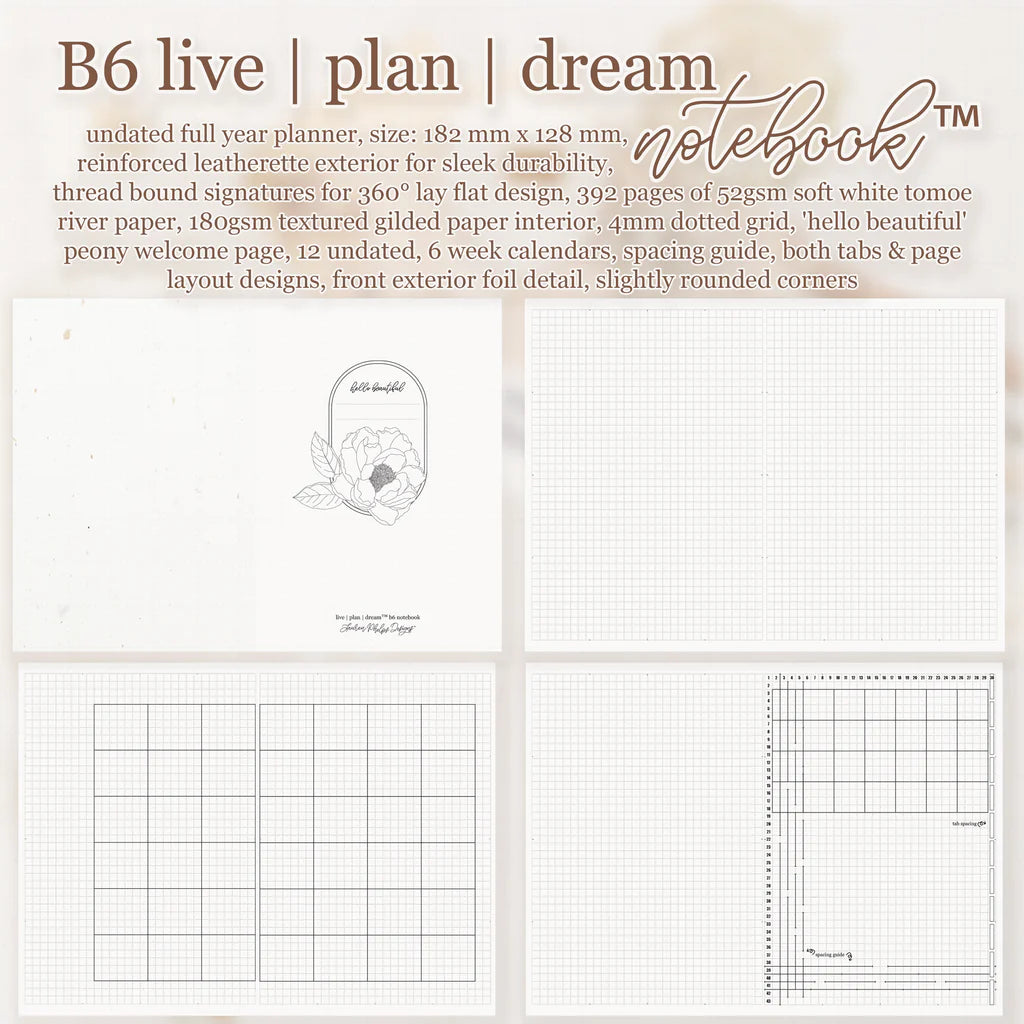 B6 Live Plan Dream Notebook - Inspirational Journal for Goal Setting & Daily Planning - Perfect for Students, Professionals & Creative Minds by Lauren Phelps Designs