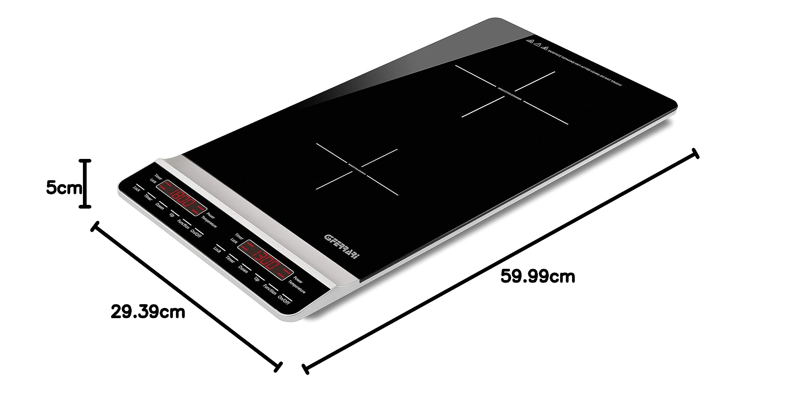 G3 Ferrari G10139 Dinamiko Double Vertical Induction Cooktop - Slim 50cm Design, 3100W, Glass Surface, 3-Hour Timer, Soft-Touch Controls, Power Adjustment - Perfect for Modern Kitchens, Restaurants & Small Spaces