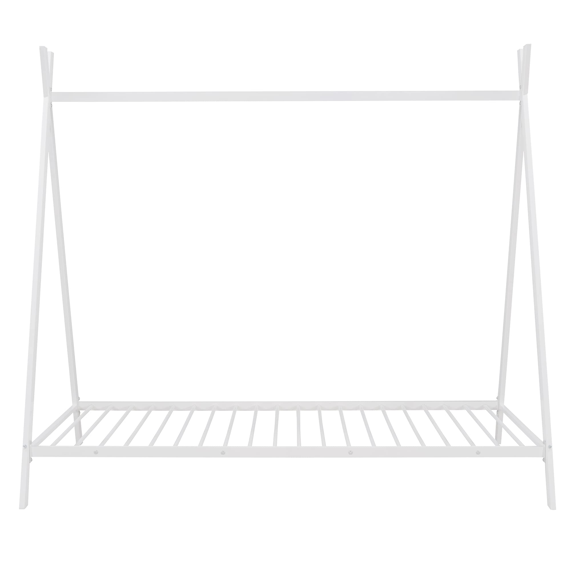 **CITYLIGHT Twin House Bed for Kids - White Metal Tent Bed with Slats, Montessori Floor Bed for Toddlers, Boys & Girls - Perfect for Bedrooms, Playrooms & Sleepovers**