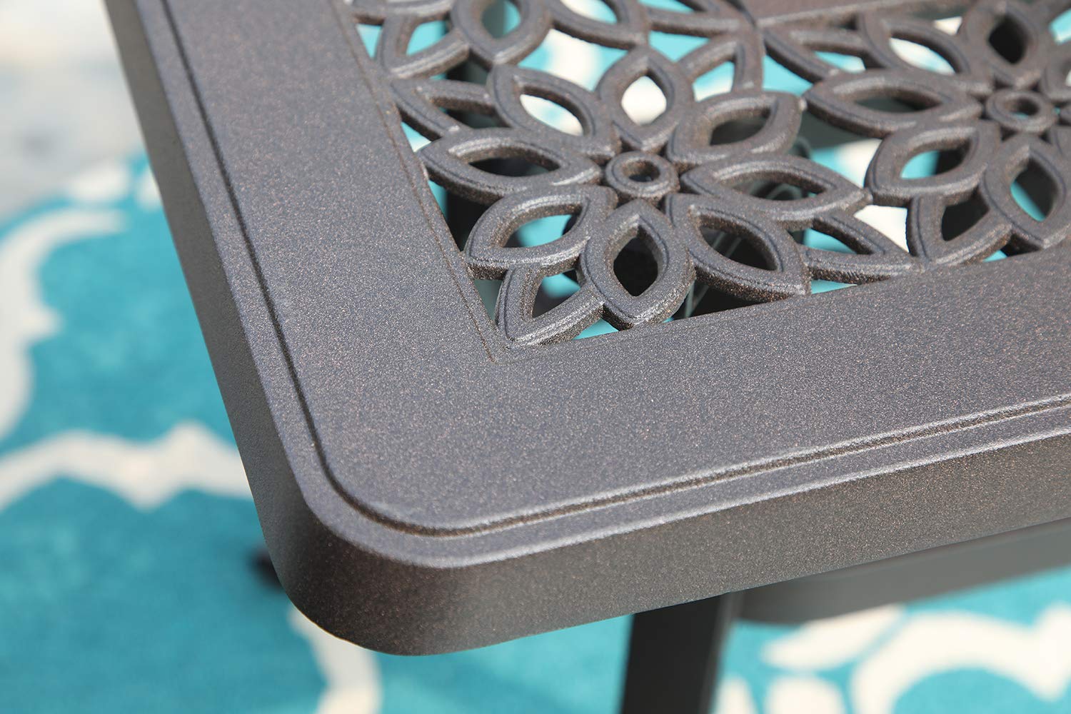 PHI VILLA 27.5 Inch Outdoor Square Bistro Table - Cast Aluminum Patio Side Table with Umbrella Hole for Garden, Backyard, Balcony - Perfect for Coffee, Tea, and Outdoor Dining