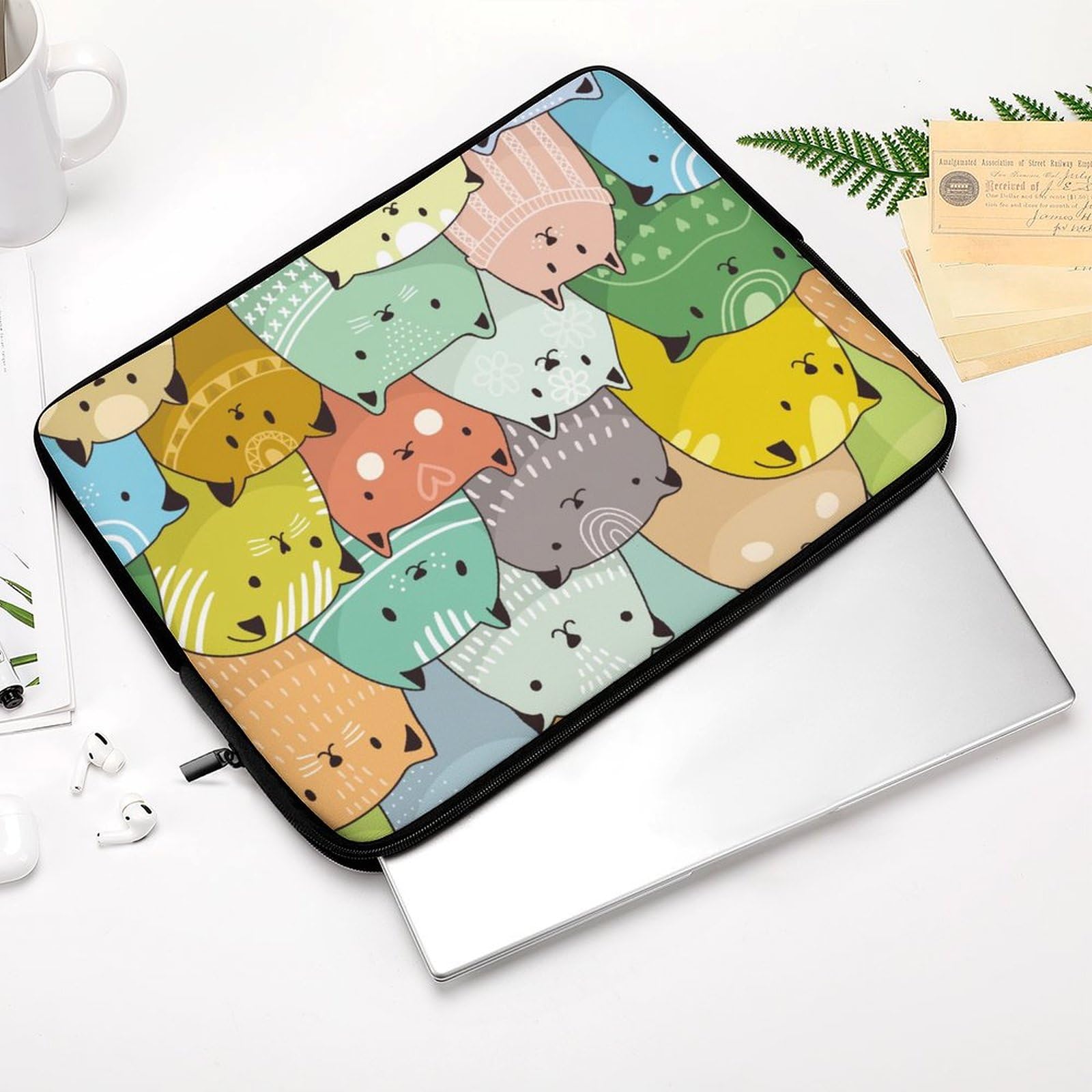 Cute Cats Pattern Personalized Laptop Bag - Slim Business Casual Computer Briefcase for Work, Travel, and Daily Use