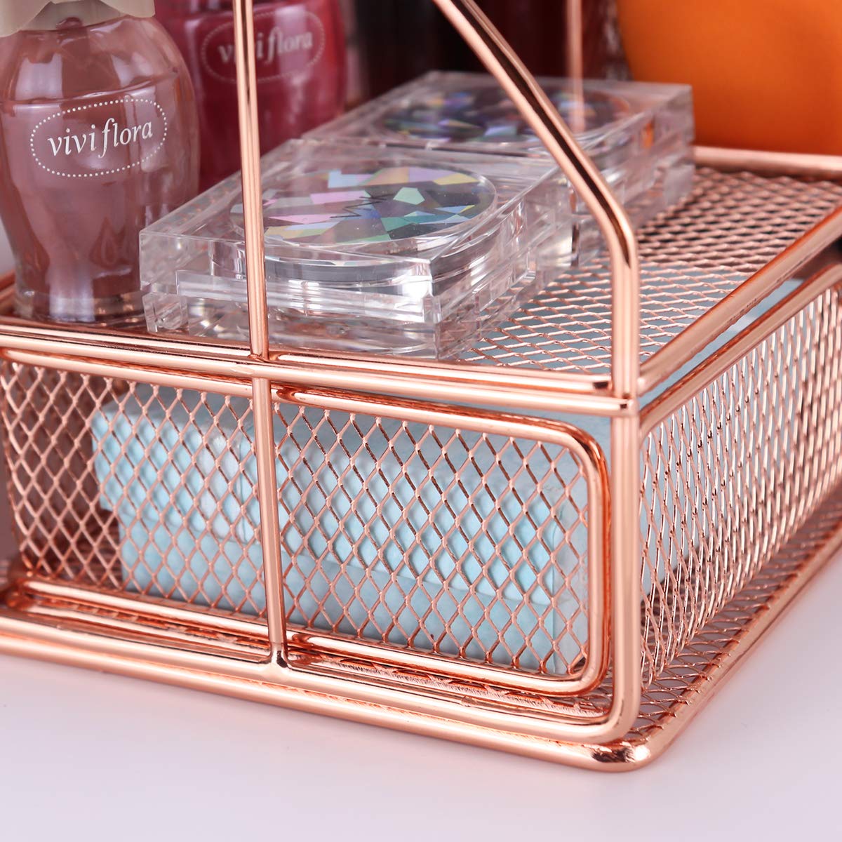 Premium Rose Gold Metal Desk Organizer - All-in-One Office Supplies with Drawer, Pen Holder, Sticky Note & Mail Sorter - Perfect for Home Office, Workspace & School Organization