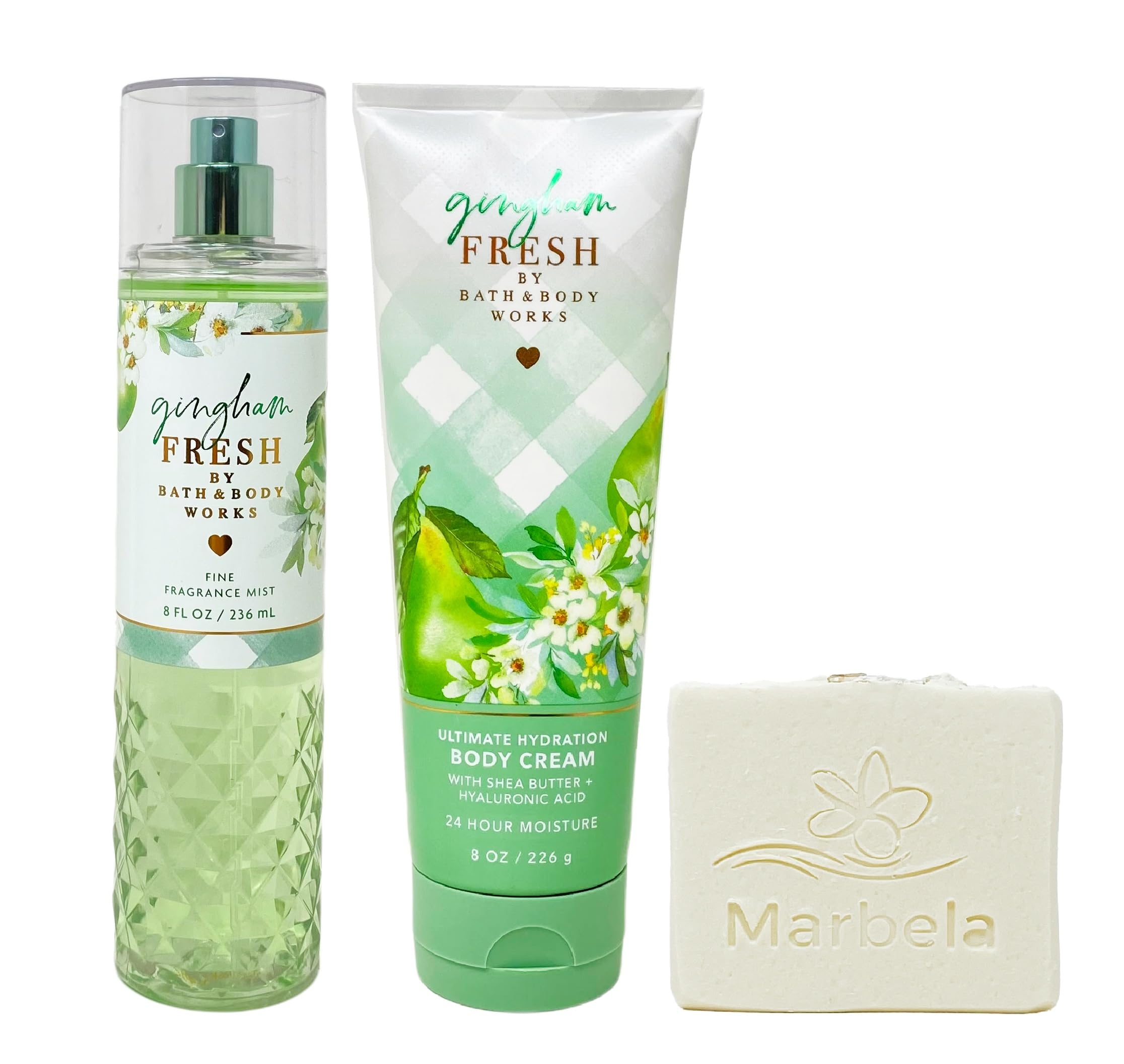 Bath & Body Works Gingham Fresh Fragrance Mist & Body Cream Set with Natural Oats Soap - Full Size Moisturizing Body Care Gift Set for Women, Perfect for Daily Use, Gifts & Relaxation