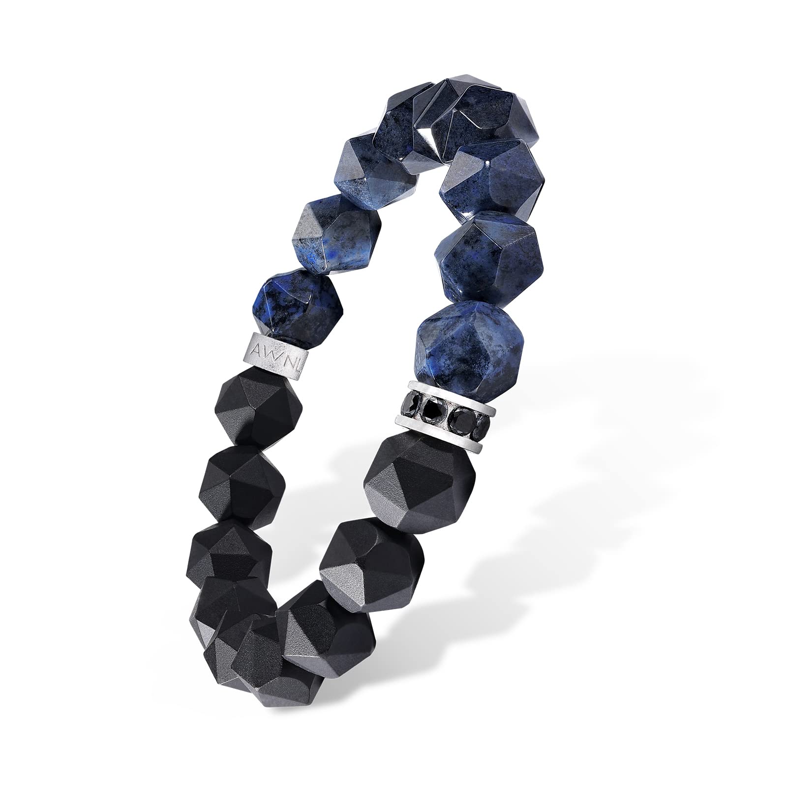 Premium Handmade Beaded Bracelet for Men - Tiger Eye, Onyx & Obsidian Natural Gemstones (10mm) with Sterling Silver Protection Charm - Adjustable Stretch Fit (5.9