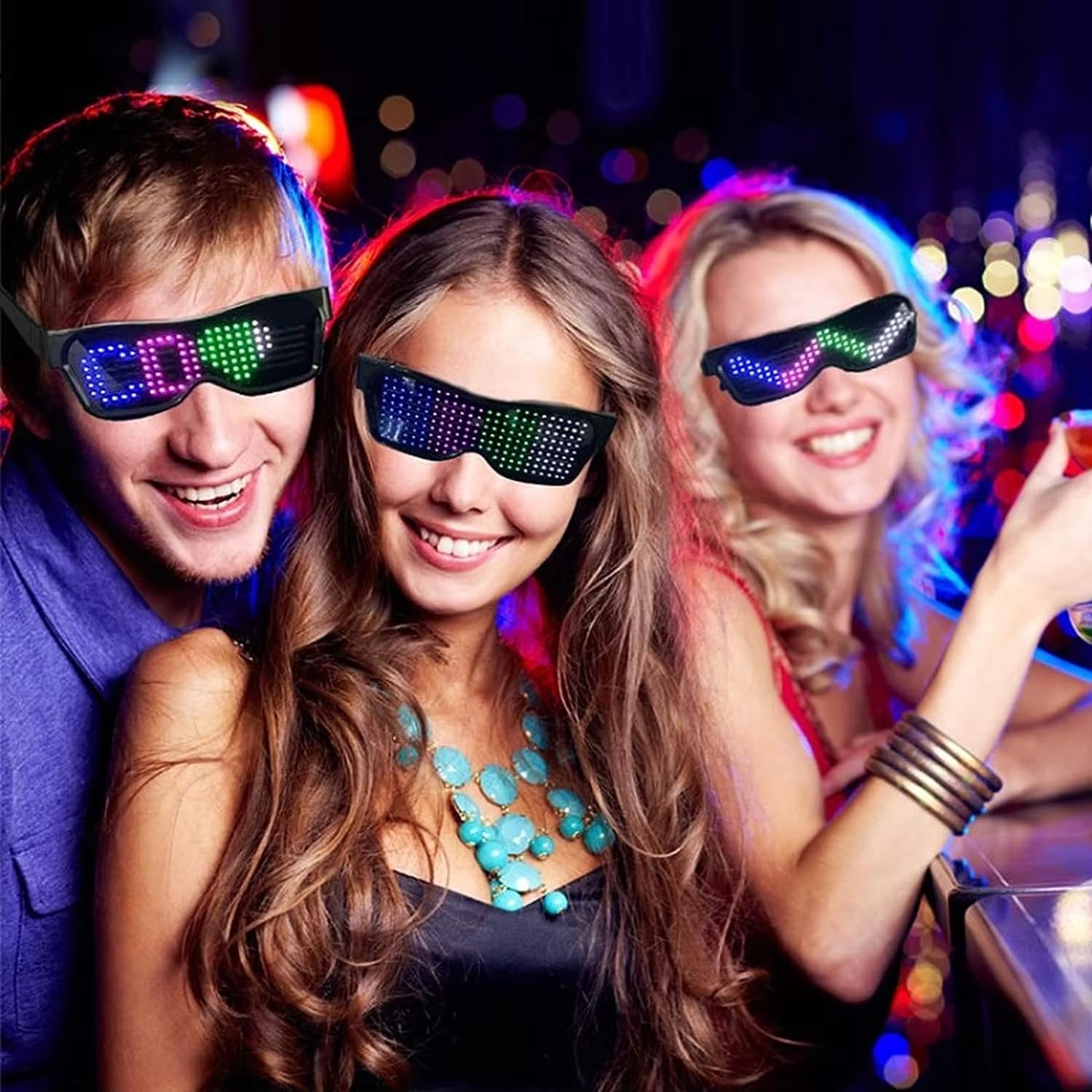 LED Glasses with Bluetooth - Customizable Light Up Party Glasses for Halloween, Christmas, Birthday & New Year Celebrations | Smart Neon Glasses for Nightclubs, Raves & Festivals