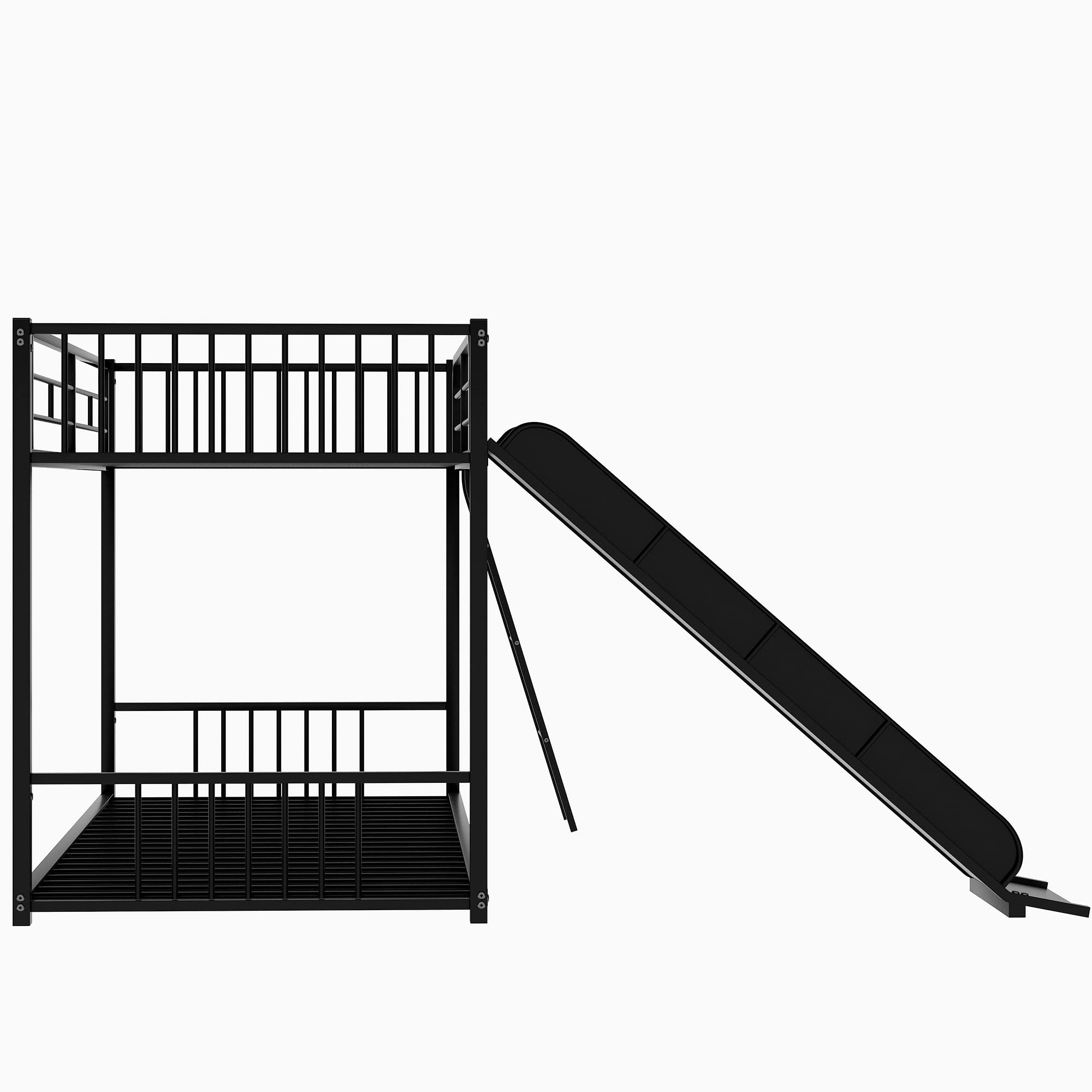 SOFTSEA Black Metal Bunk Bed with Slide - Heavy Duty Low Loft Bed for Kids & Teens - Perfect for Small Bedrooms, Dorms, and Playrooms