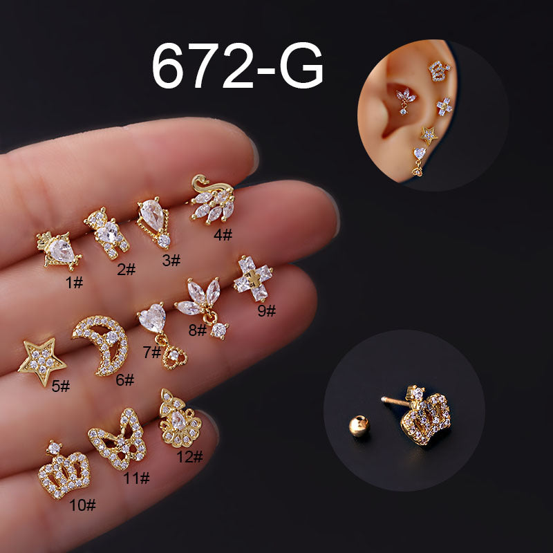 20G Cartilage Tiny Stud Earrings - Swan, Moon & Star Earrings for Women | Hypoallergenic Stainless Steel Jewelry | Perfect for Daily Wear, Parties & Gifts (HSPJ672)