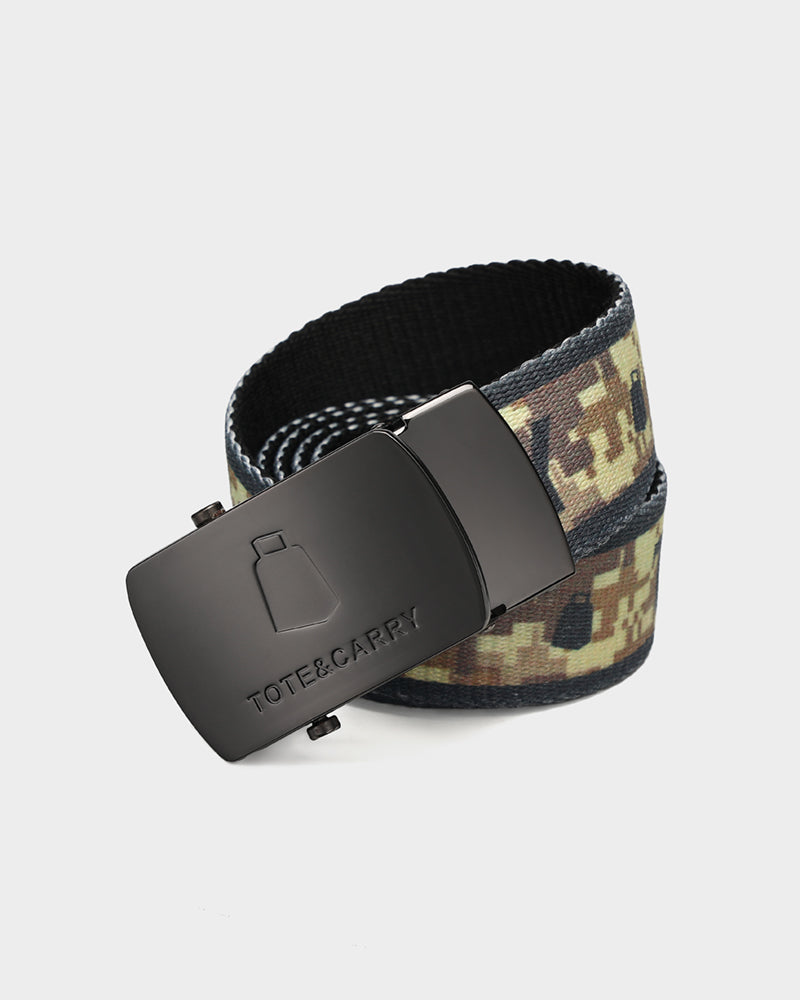 Digital Camouflage Belt in Tangerine Orange - Tactical Military Style Belt for Outdoor, Hunting & Hiking - Adjustable Durable Nylon Webbing Belt for Men