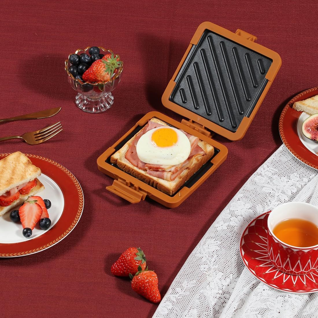 Microwave Toastie Sandwich Maker - Adjustable Silicone Straps, No Electricity Needed, Wireless (Red) | Perfect for Quick Lunches, Office Snacks & Dorm Room Meals