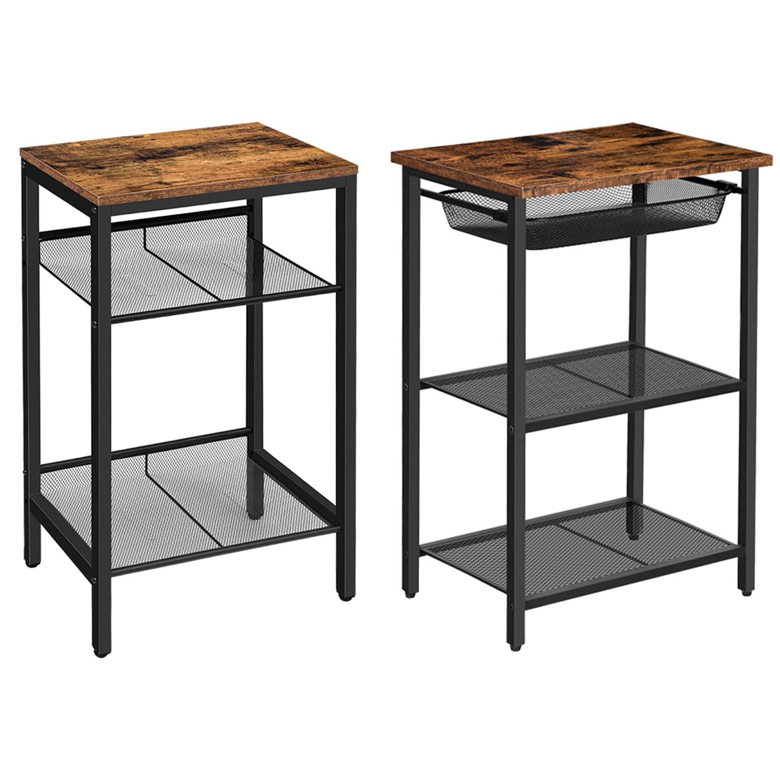 HOOBRO Industrial Tall Side Table with Drawer & Open Shelf - Modern End Table for Living Room, Bedroom, Hallway | Sturdy Telephone Table with Storage Space | Perfect for Small Spaces & Home Decor (BF02DH01-BF01DH01G1)