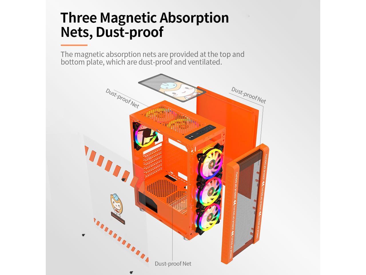 330 9 Gaming Computer Case - ATX/Micro ATX Motherboard Support, 240mm Water Cooler, RGB Orange LED - Perfect for High-Performance Gaming PCs & Custom Builds