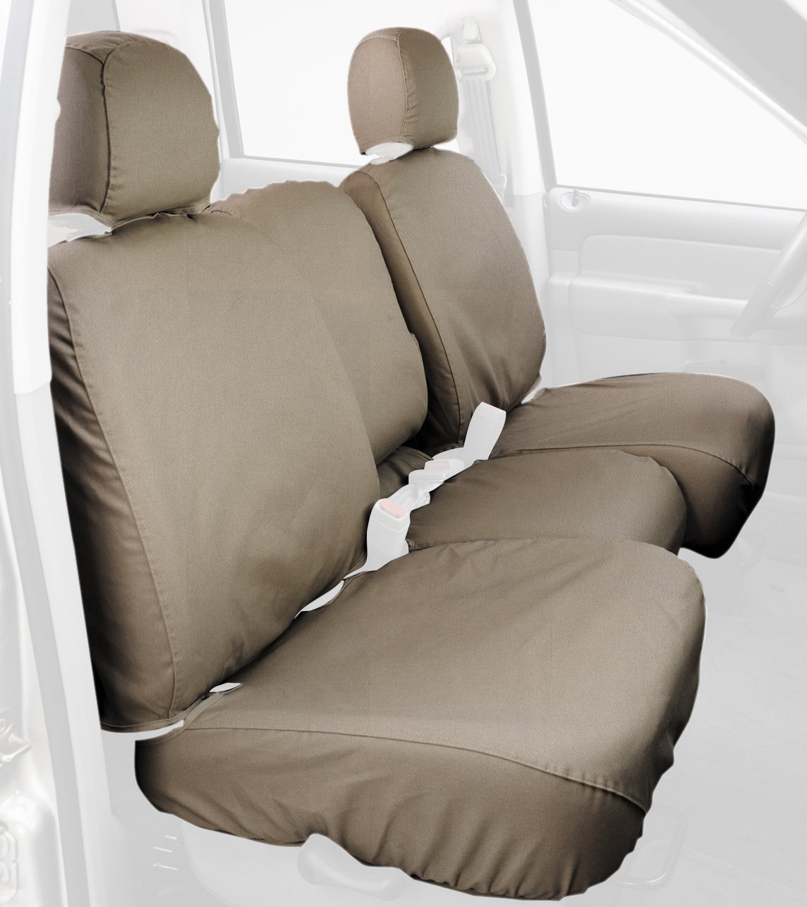 Covercraft SS3329PCTP Custom-Fit Front Bench Seat Covers - Durable Polycotton Fabric in Taupe for Trucks & SUVs | Perfect for Road Trips & Daily Commutes