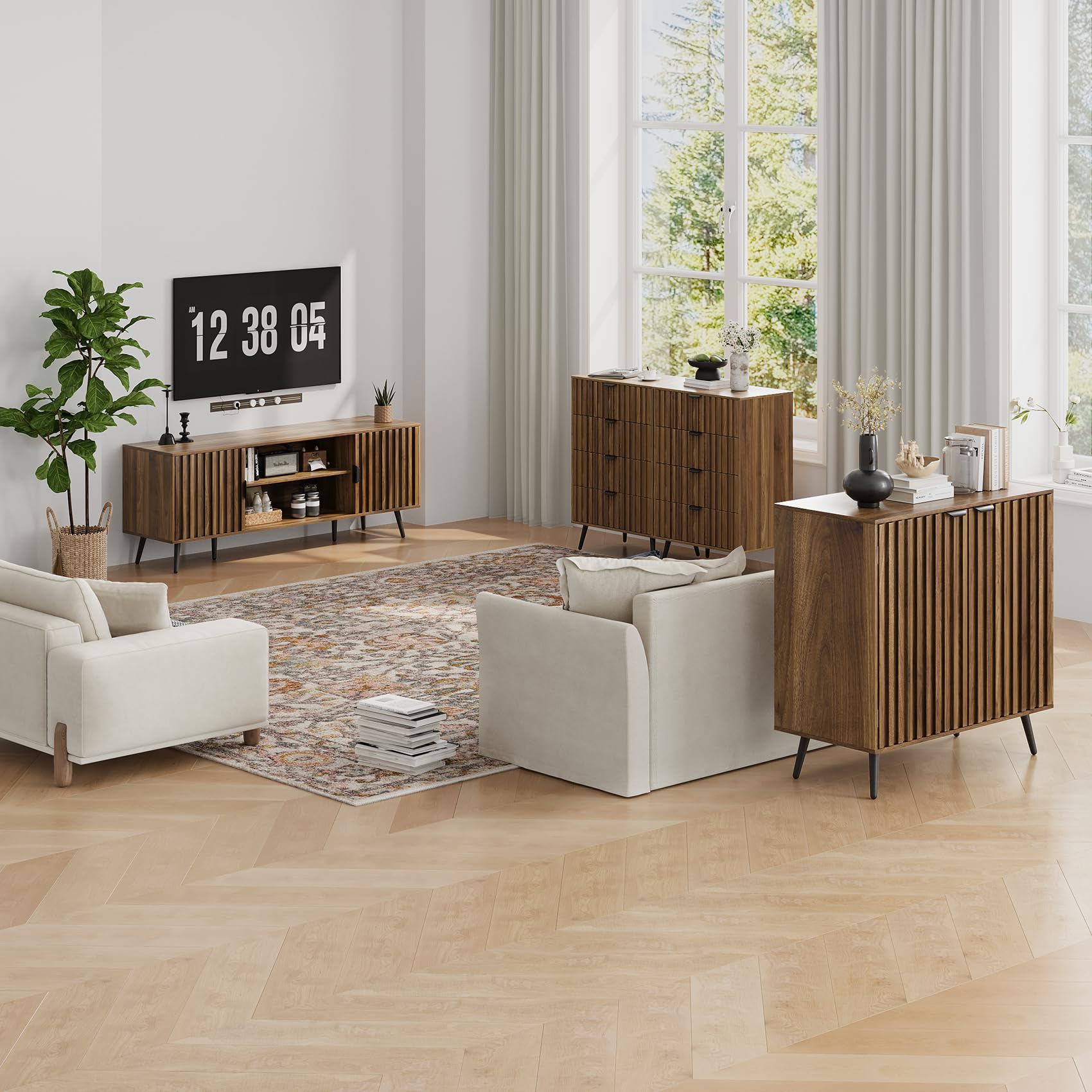 Semiocthome Walnut Buffet Cabinet with Storage - Fluted Door Sideboard with Metal Legs & Adjustable Shelf - Modern Accent Table for Living Room, Dining Room, Kitchen & Entryway - Perfect for Home Organization & Stylish Storage Solutions
