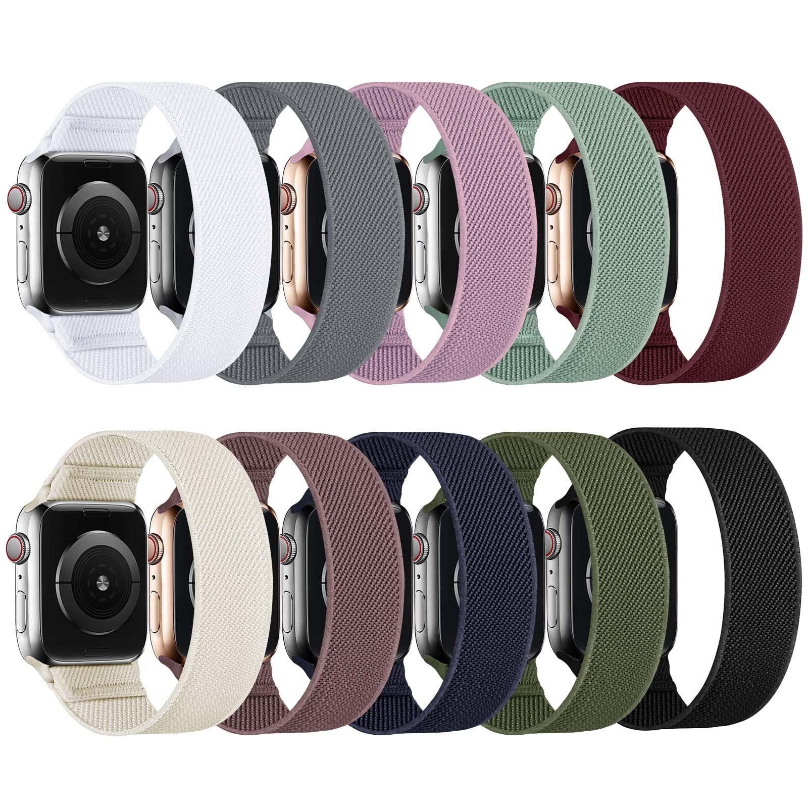 10 Pack Stretchy Solo Loop Bands Compatible with Apple Watch 38mm-49mm - Soft Elastic Nylon Sport Straps for iWatch Ultra/SE/Series 8-1 - Comfortable Breathable Watch Bands for Men & Women - Perfect for Workouts, Running, Swimming & Daily Wear