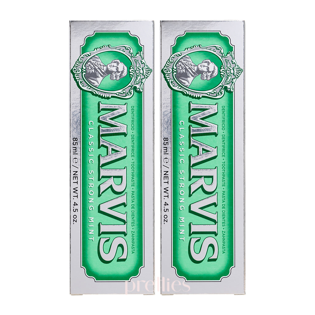 Marvis Classic Strong Mint Toothpaste (Green) 85ml x2 Pack - Fresh Breath & Whitening - Ideal for Travel & Daily Oral Care
