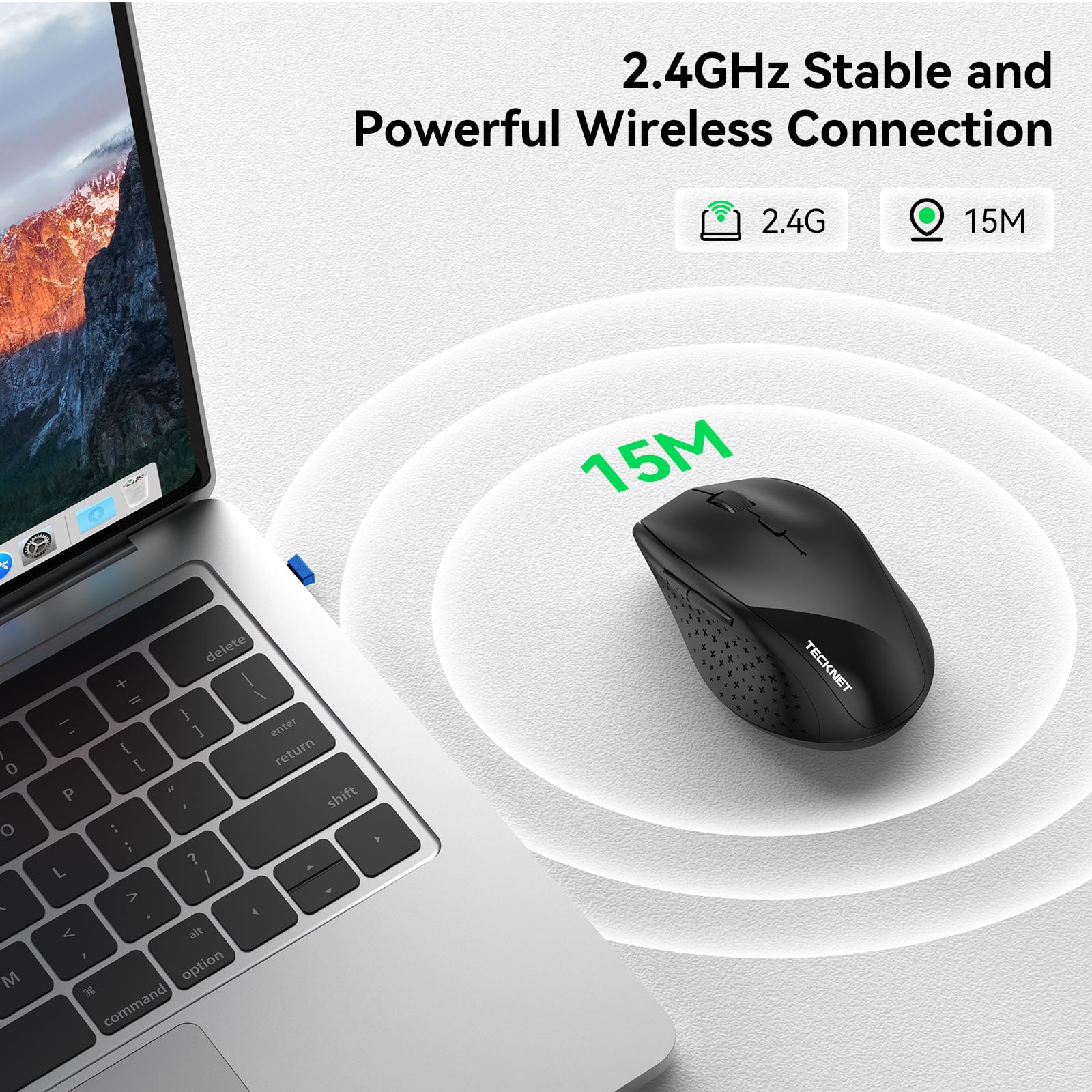 TECKNET 2.4G Wireless Mouse for Laptop & Computer - 3200 Adjustable DPI, Ergonomic Design, 6 Buttons, 30-Month Battery Life - Portable USB Optical Mouse for Office, Gaming & Travel