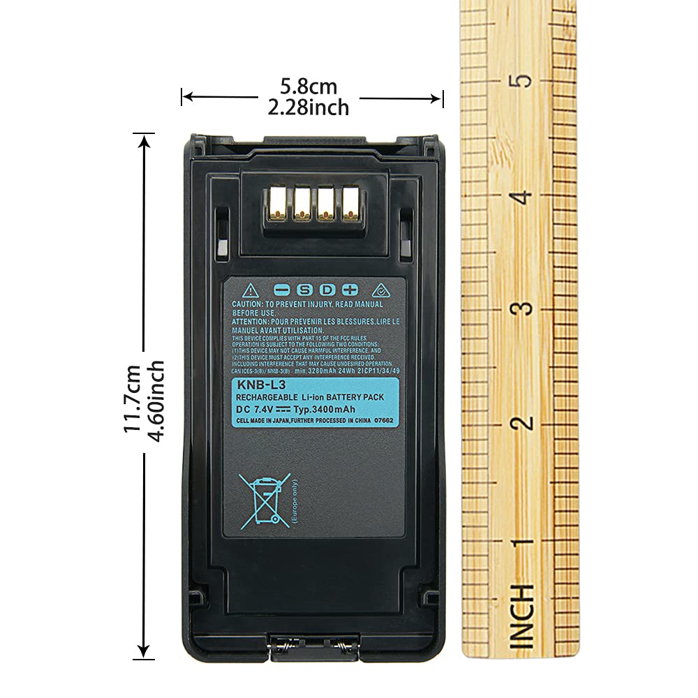 Original 7.4V 3400mAh KNB-L3 Replacement Li-ion Battery for Kenwood VP6230 TK-5430 NX-5000 NX-5200 NX-5300 Series Walkie Talkies - Long Lasting Power for Outdoor Adventures, Construction Sites & Emergency Communication