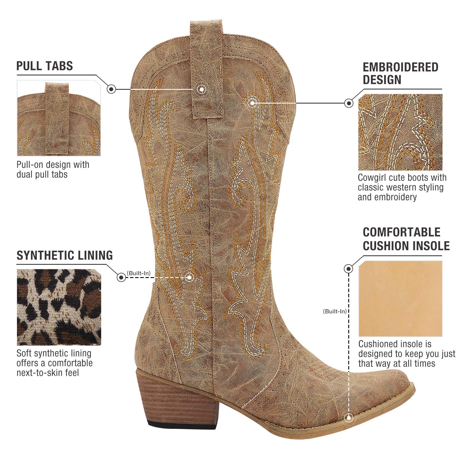 HISEA Women's Western Cowboy Boots - Pointed Toe Cowgirl Boots for Ladies | Fashionable & Comfortable for Rodeo, Country Dance, and Everyday Wear