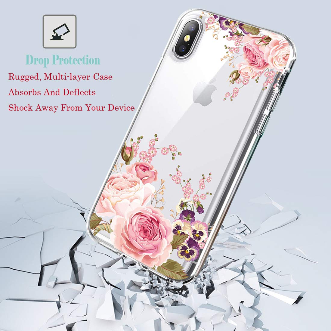 Slim Shockproof Clear Floral TPU Phone Case for iPhone Xs (2018) / iPhone X (2017) 5.8