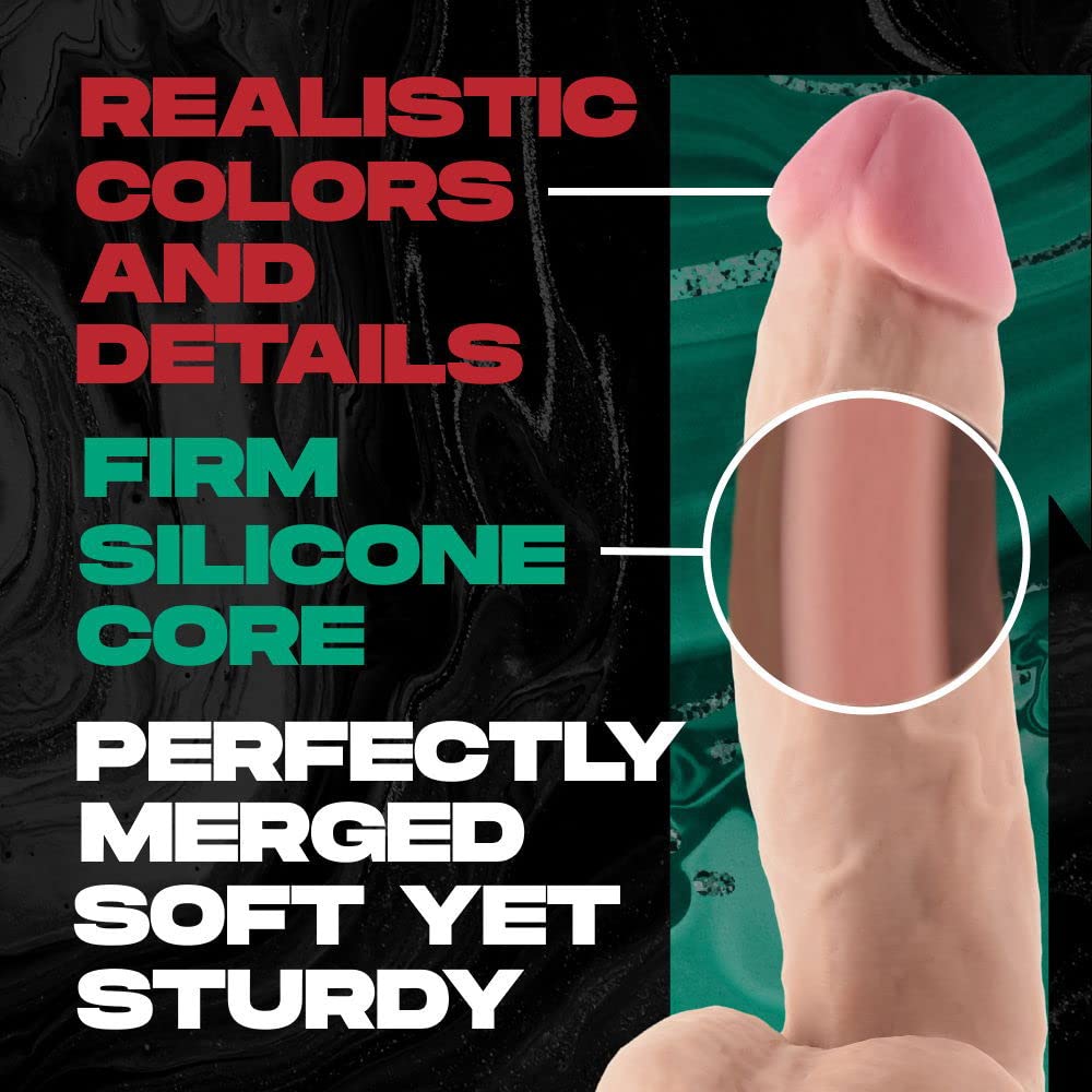 Premium Liquid Silicone Realistic Dildo Vibrator - Anatomical Side Curve FlexiSkin Double Layer Ultra Soft Sex Toy for Couples & Solo Play - Perfect for Bedroom Fun, BDSM, and LGBTQ+ Exploration