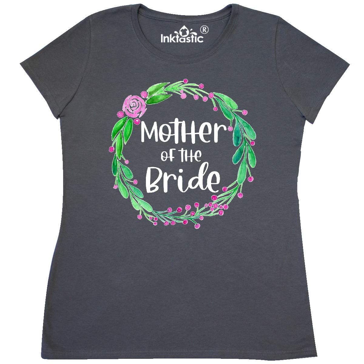 Inktastic Mother of The Bride Rose Wreath Women's T-Shirt | Floral Print Cotton Tee for Wedding Events & Special Occasions