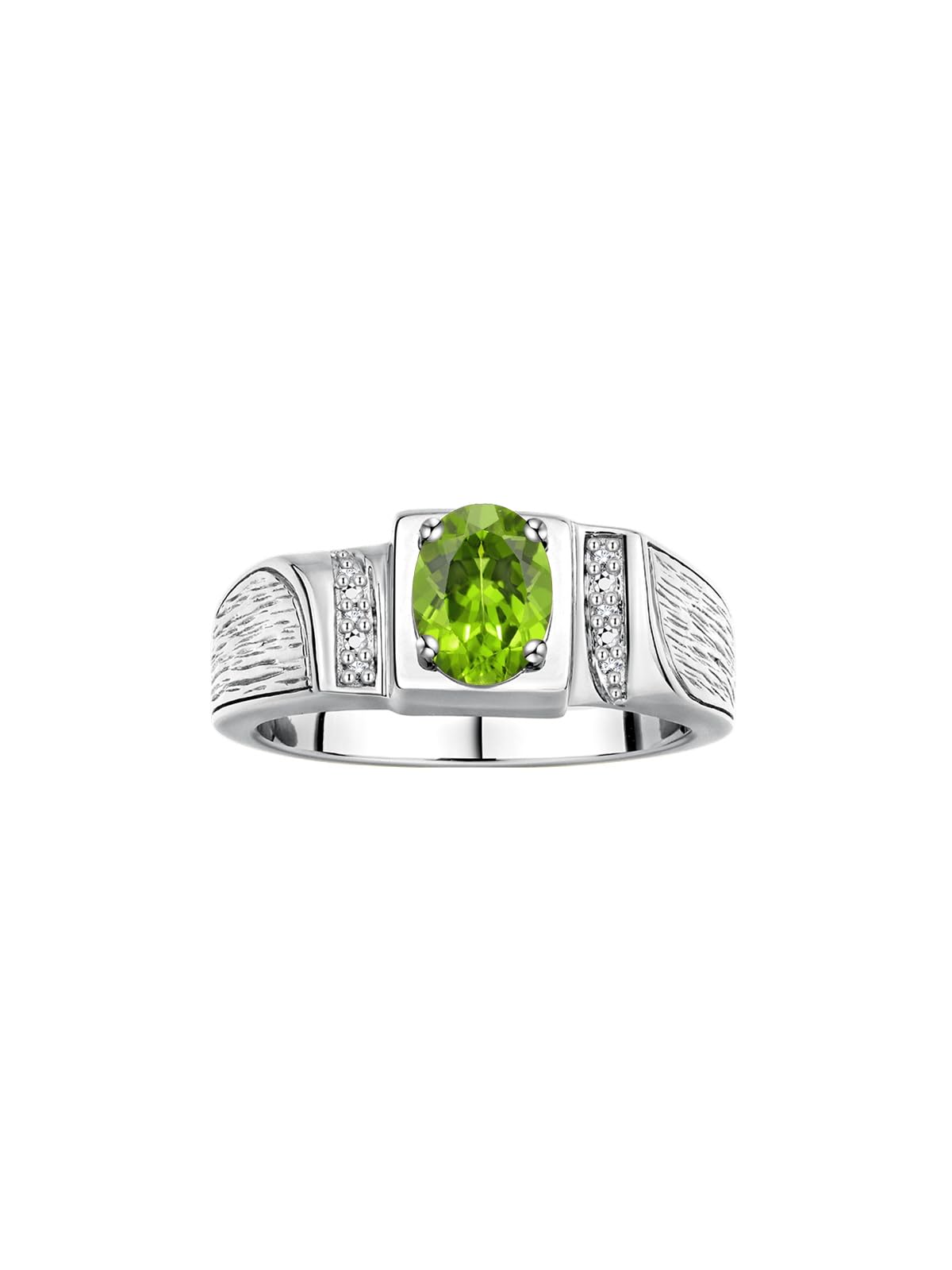 Sterling Silver Men's Ring with 8x6mm Oval Gemstone & Diamonds - Classic Designer Birthstone Ring for Men (Sizes 8-13) | Perfect for Weddings, Anniversaries & Gifts