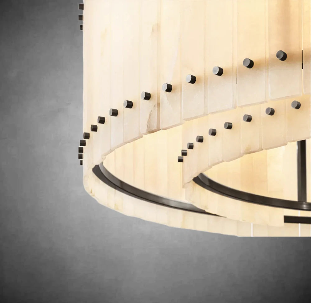 Lux Alabaster Round Chandelier - Modern Crystal Ceiling Light Fixture for Dining Room, Bedroom & Living Room | Elegant Home Decor Lighting