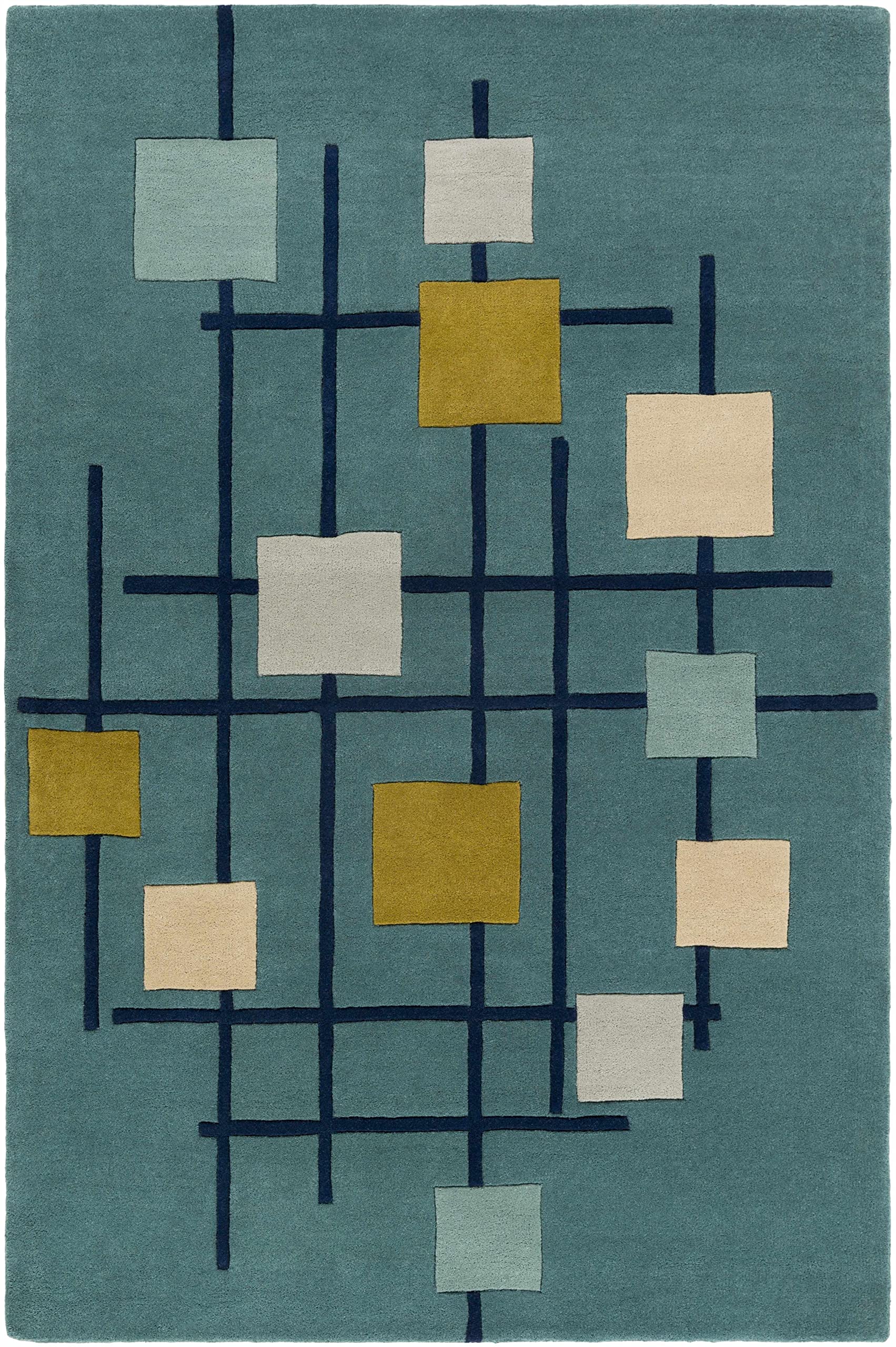 Hauteloom Bellvue Wool Area Rug - Modern Round 4' Blue Gray Beige - Perfect for Living Room, Bedroom, Office Decor