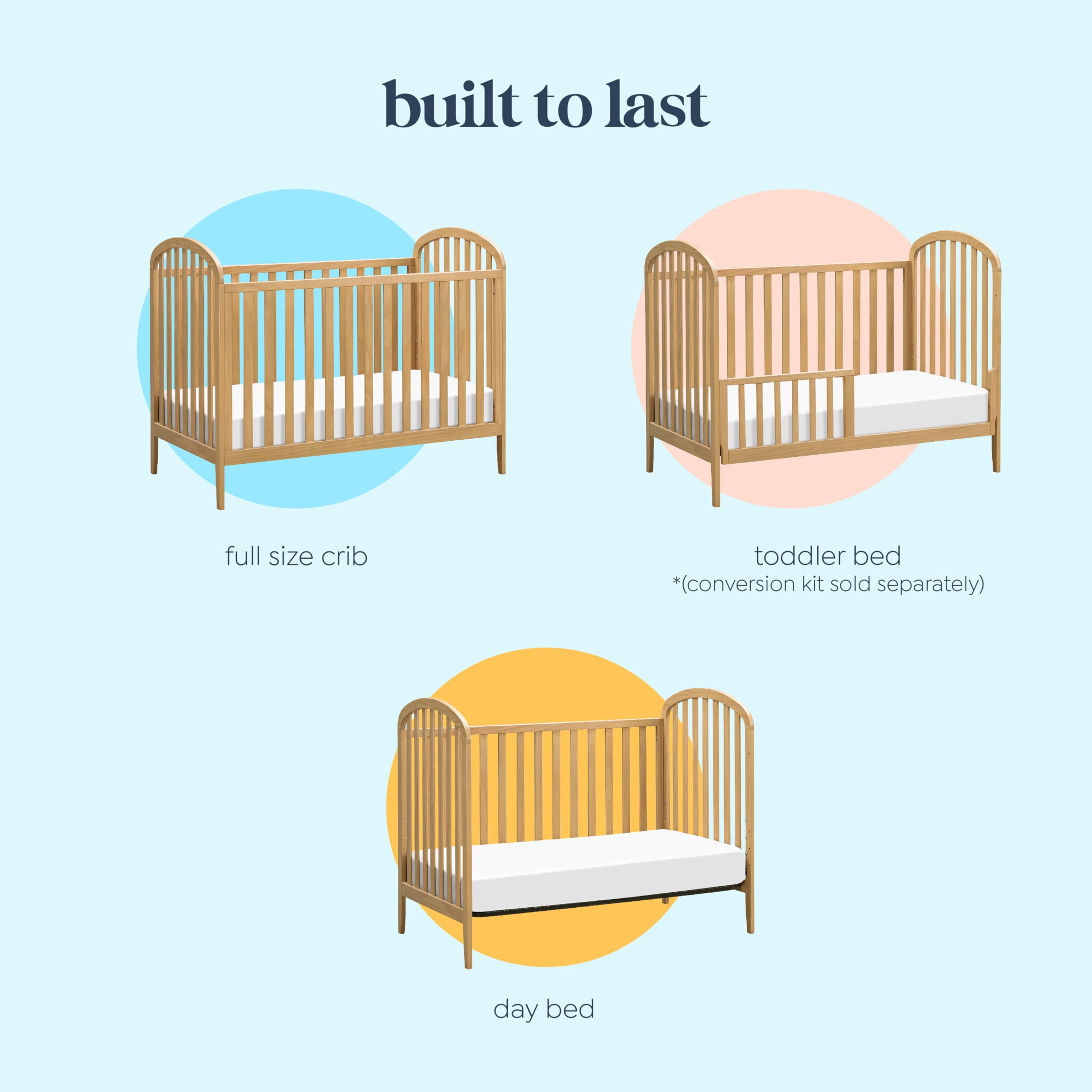 DaVinci Beau 3-in-1 Convertible Baby Crib - GREENGUARD Gold Certified, Converts to Toddler Bed & Daybed - Adjustable Height Wooden Crib in Honey Finish - Perfect for Nursery, Bedroom Transition & Space-Saving Baby Furniture